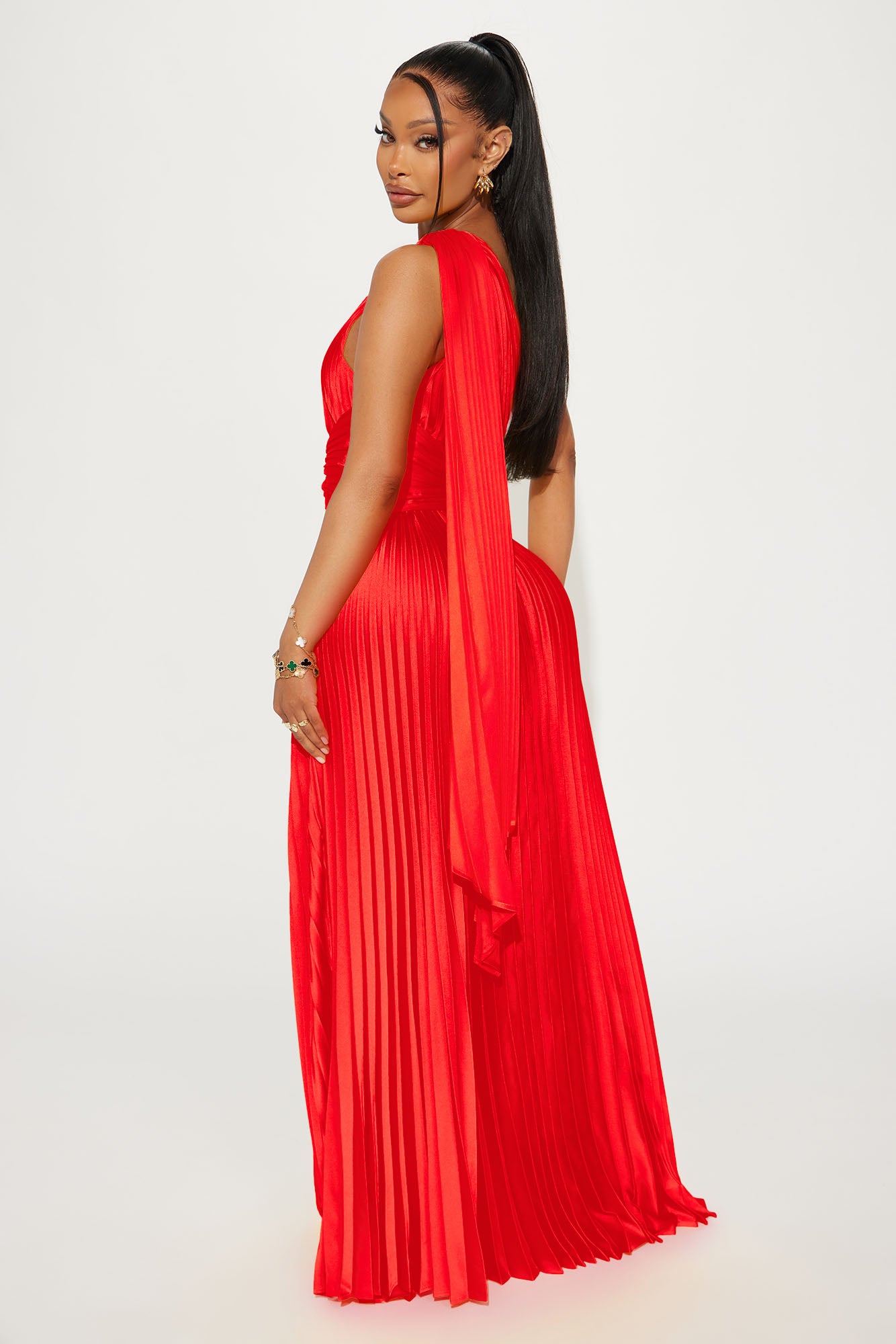 Athena Pleated Maxi Dress - Red - Image 3
