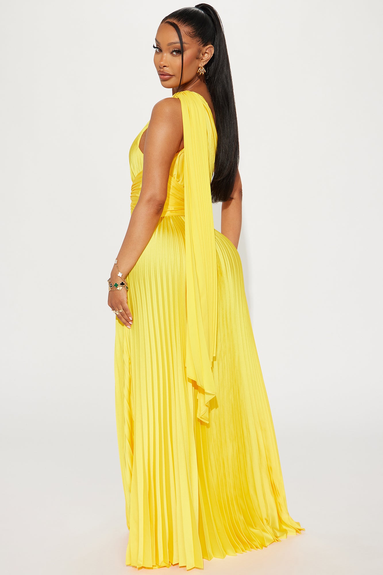 Athena Pleated Maxi Dress - Yellow - Image 3
