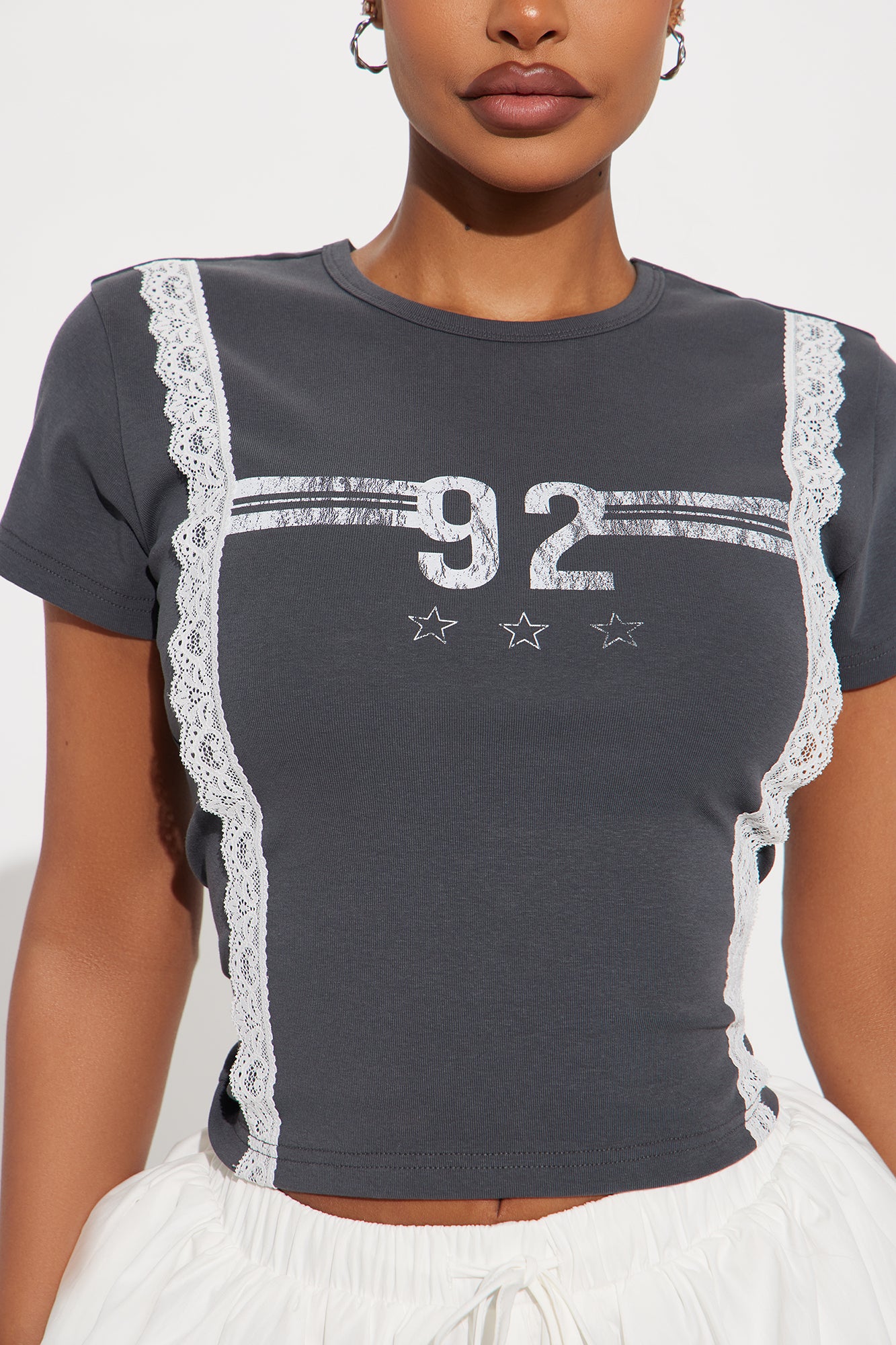 Brianne Lace Baby Tee - Charcoal - Image 4