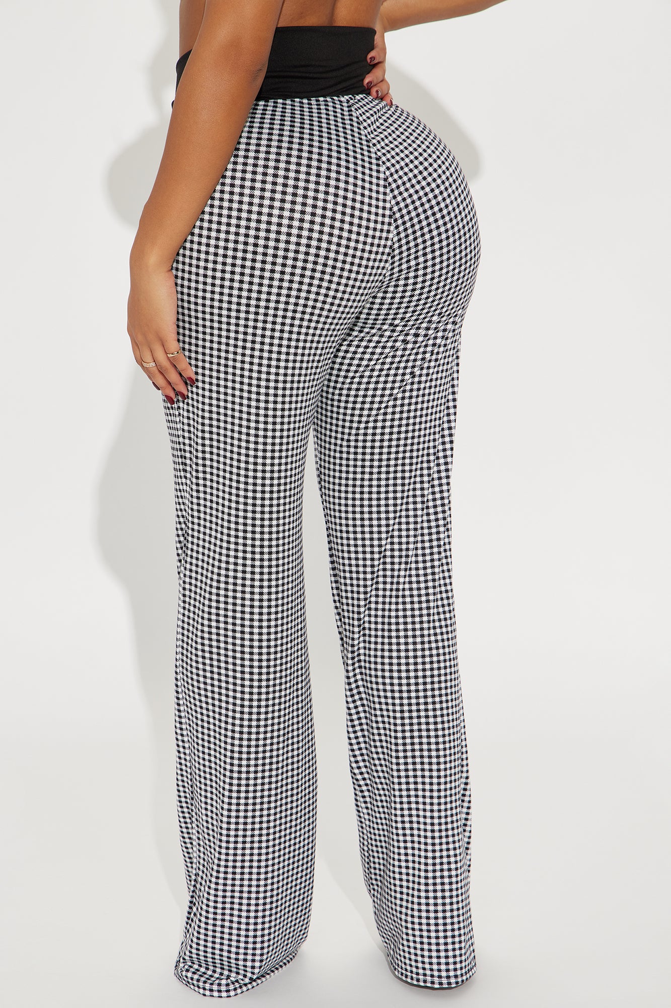 Do It For Me Gingham Flare Pant - Black - Image 3