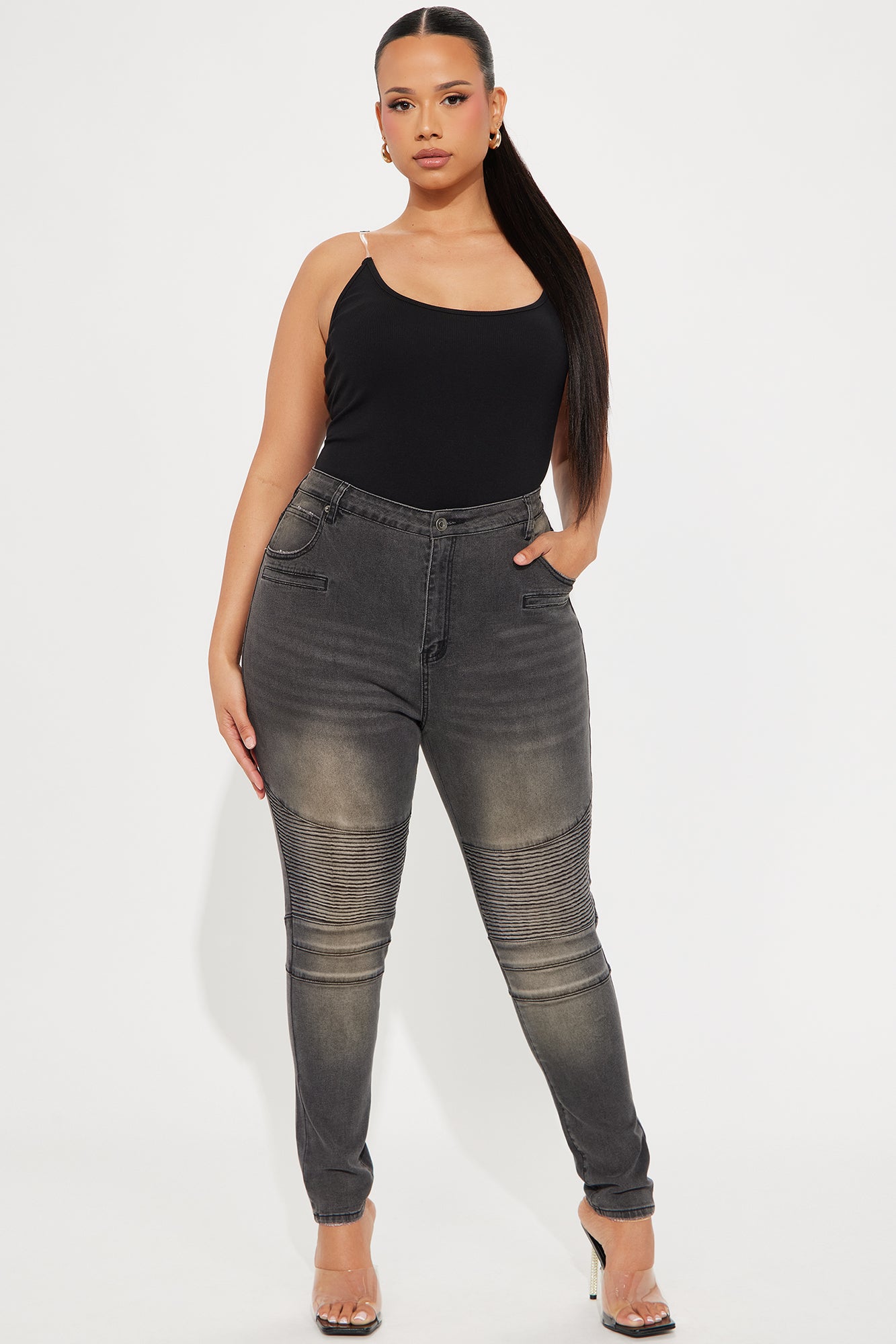 Give Me A Reason Stretch Moto Skinny Jeans - Black Wash - Image 5