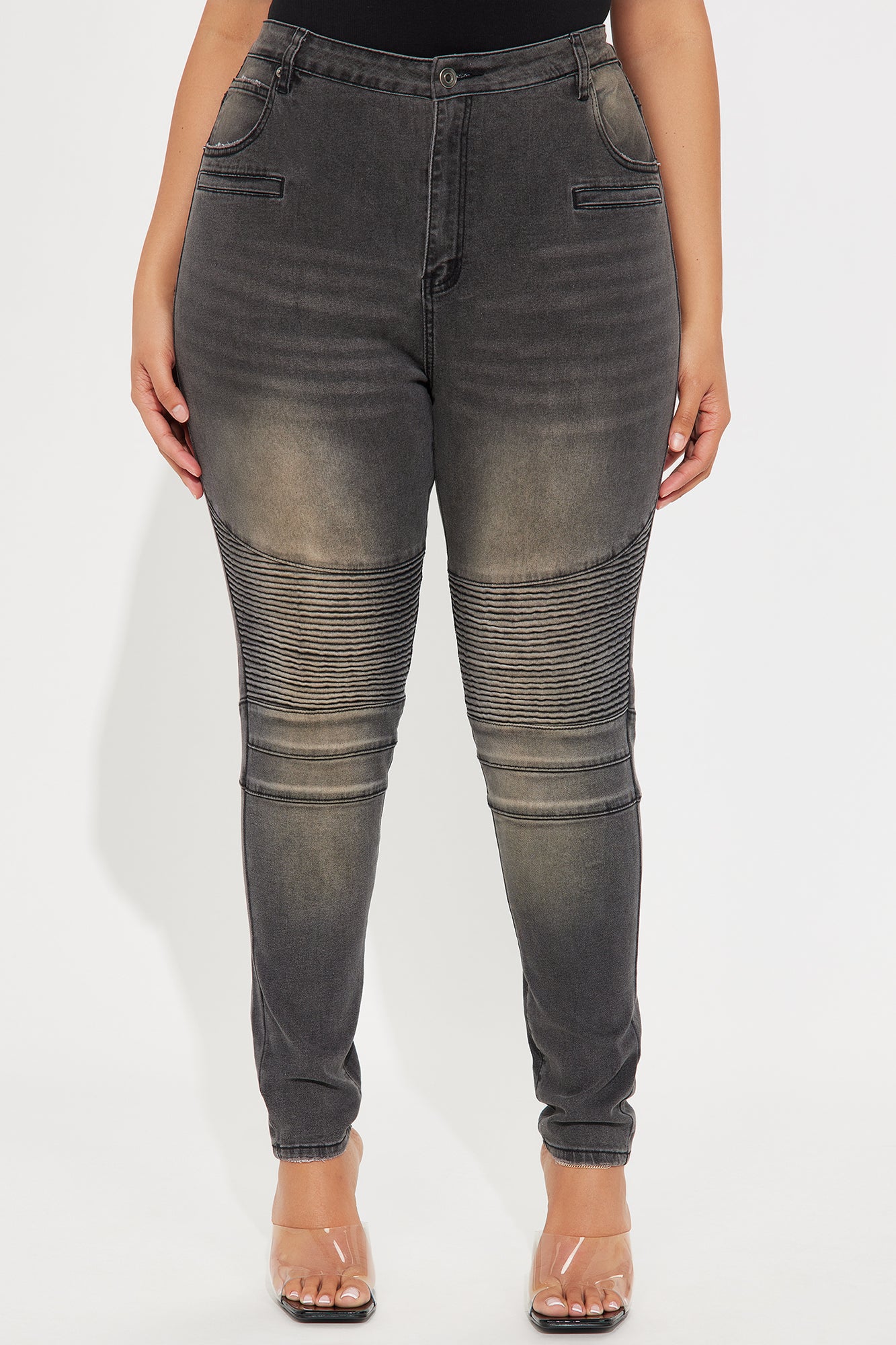 Give Me A Reason Stretch Moto Skinny Jeans - Black Wash - Image 4