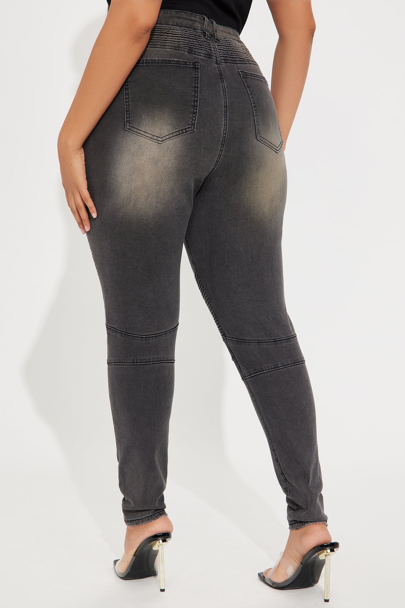 Give Me A Reason Stretch Moto Skinny Jeans - Black Wash - Image 7