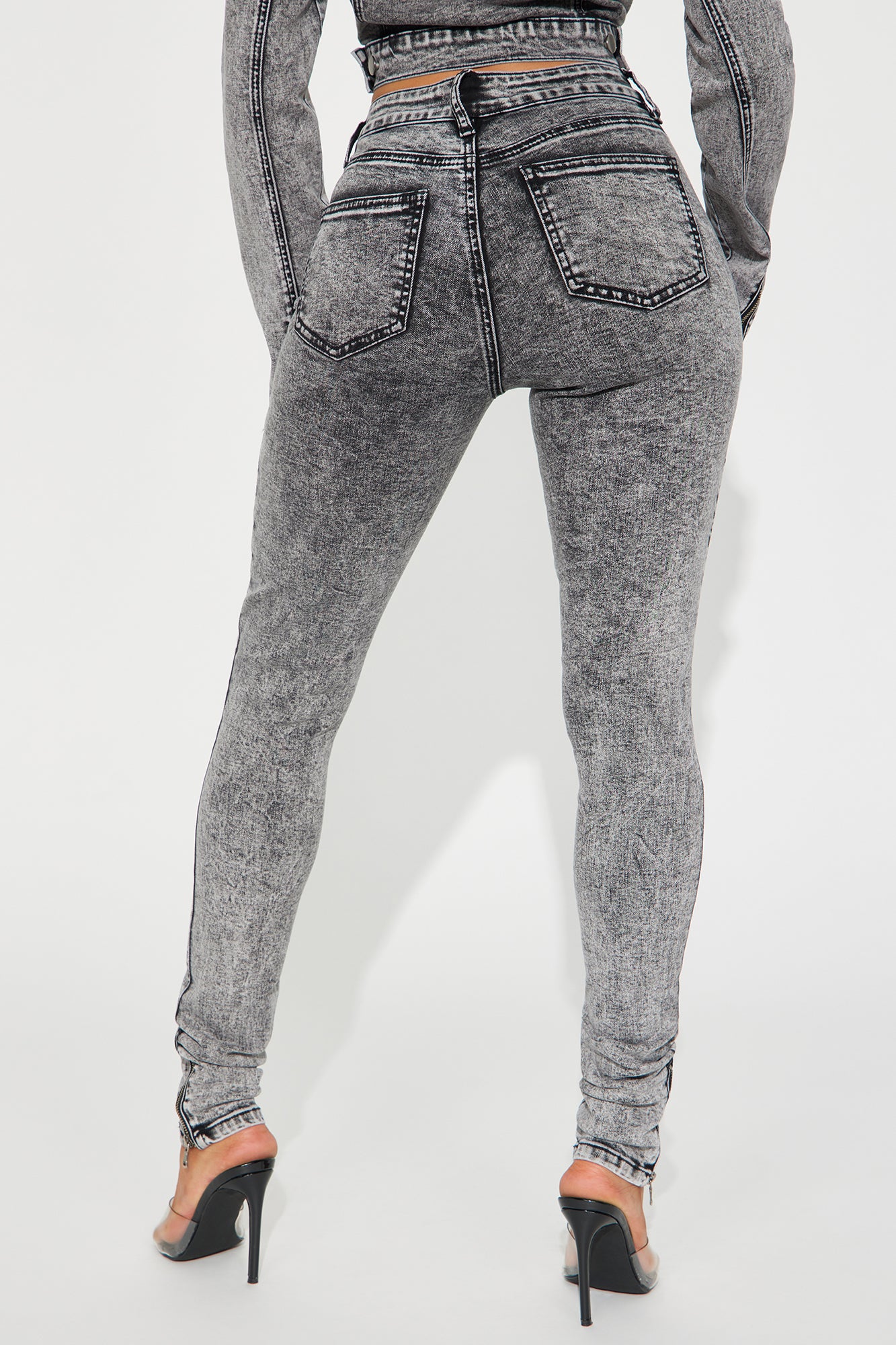 Moto Madness Stretch Skinny Jeans - Acid Wash Grey - Image 4