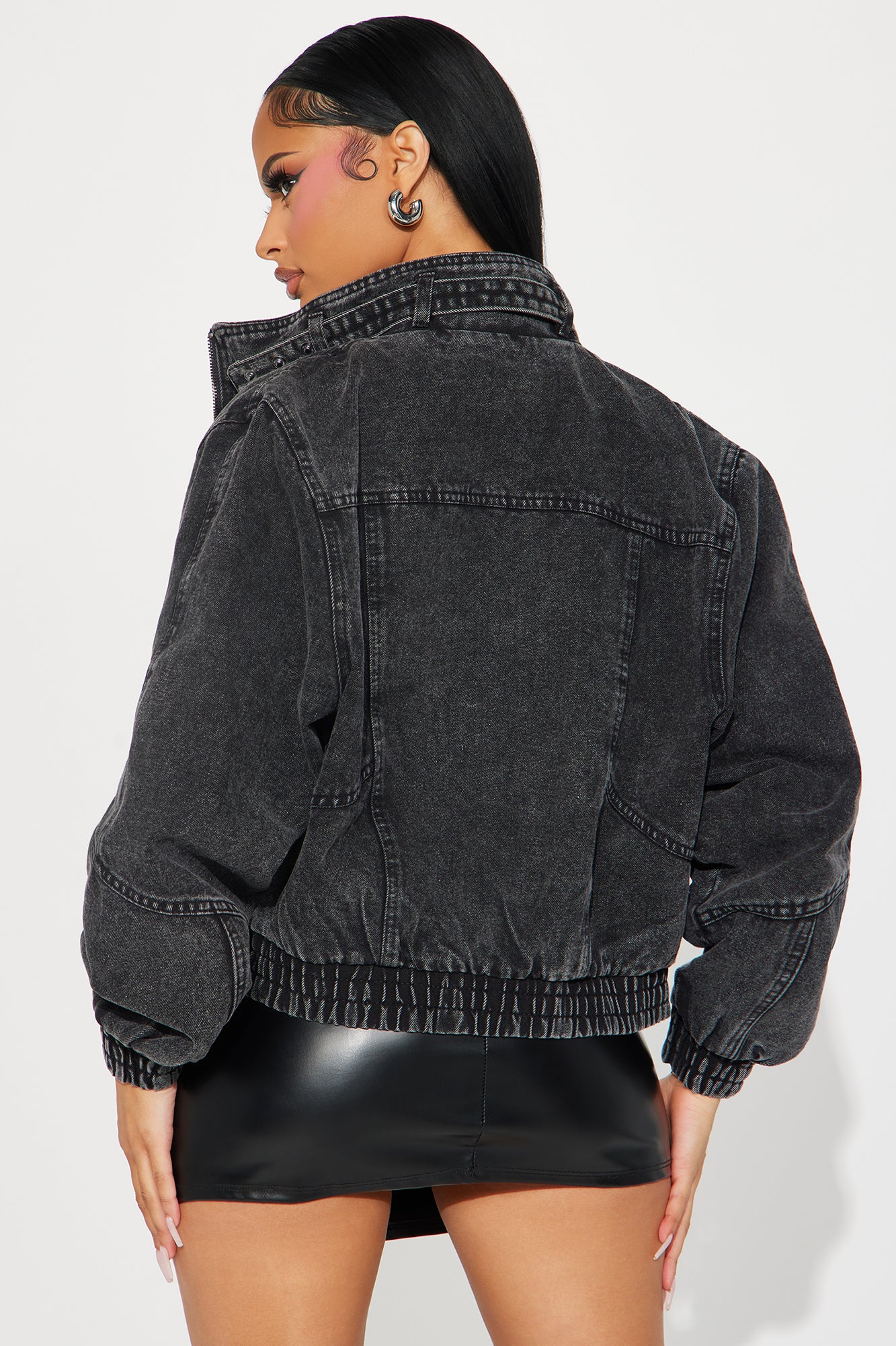 Writing On The Wall Denim Moto Jacket - Acid Wash Black - Image 4