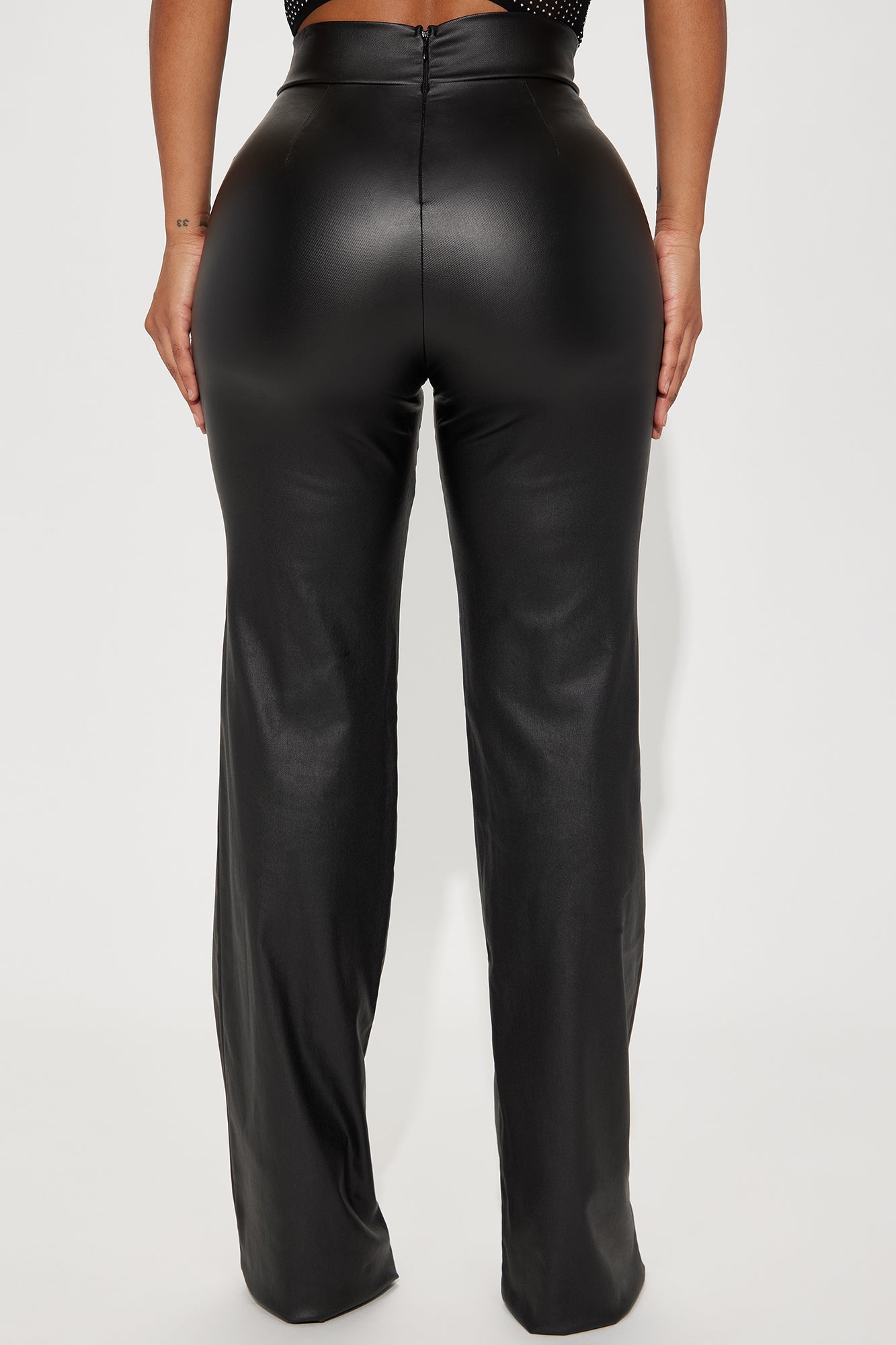 Tall Victoria High Waisted Dress Pants Faux Leather 37 - Black - Image 3