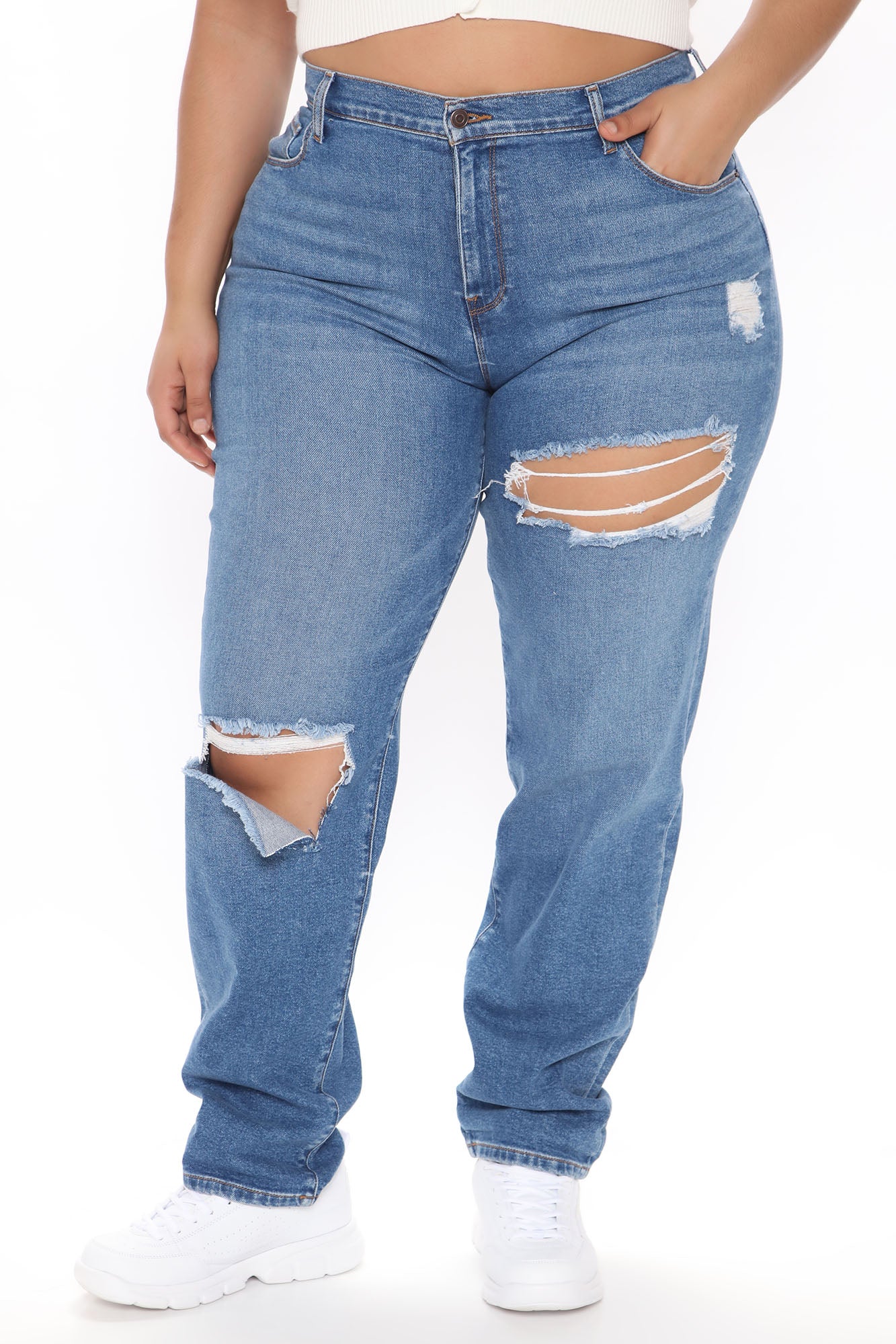 Tall Hometown Cutie Destroyed Mom Jeans - Medium Blue Wash - Image 8