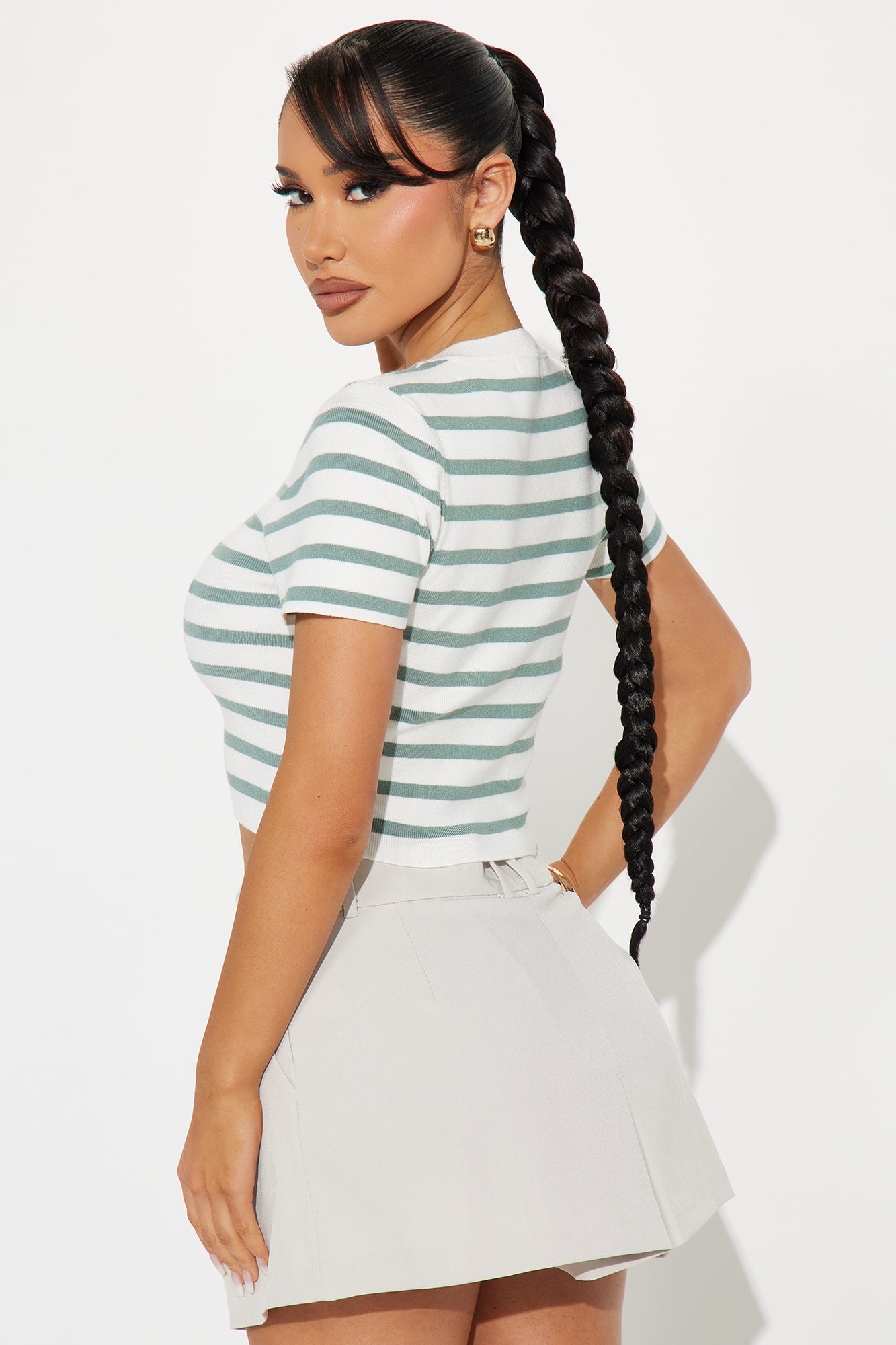 Everyday Classic Striped Sweater Top - Sage/combo - Image 3