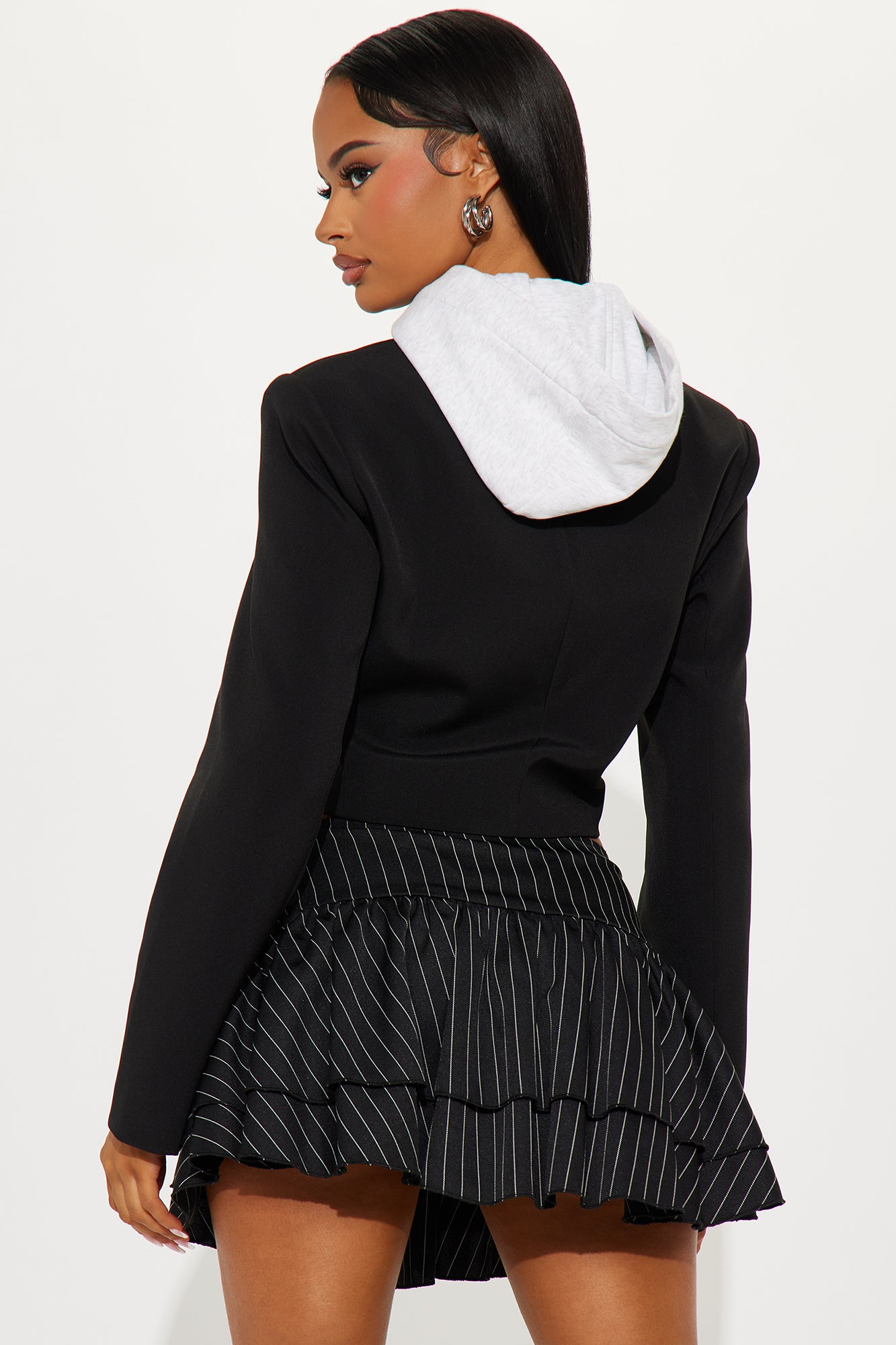 Carly Hooded Cropped Blazer - Black - Image 3