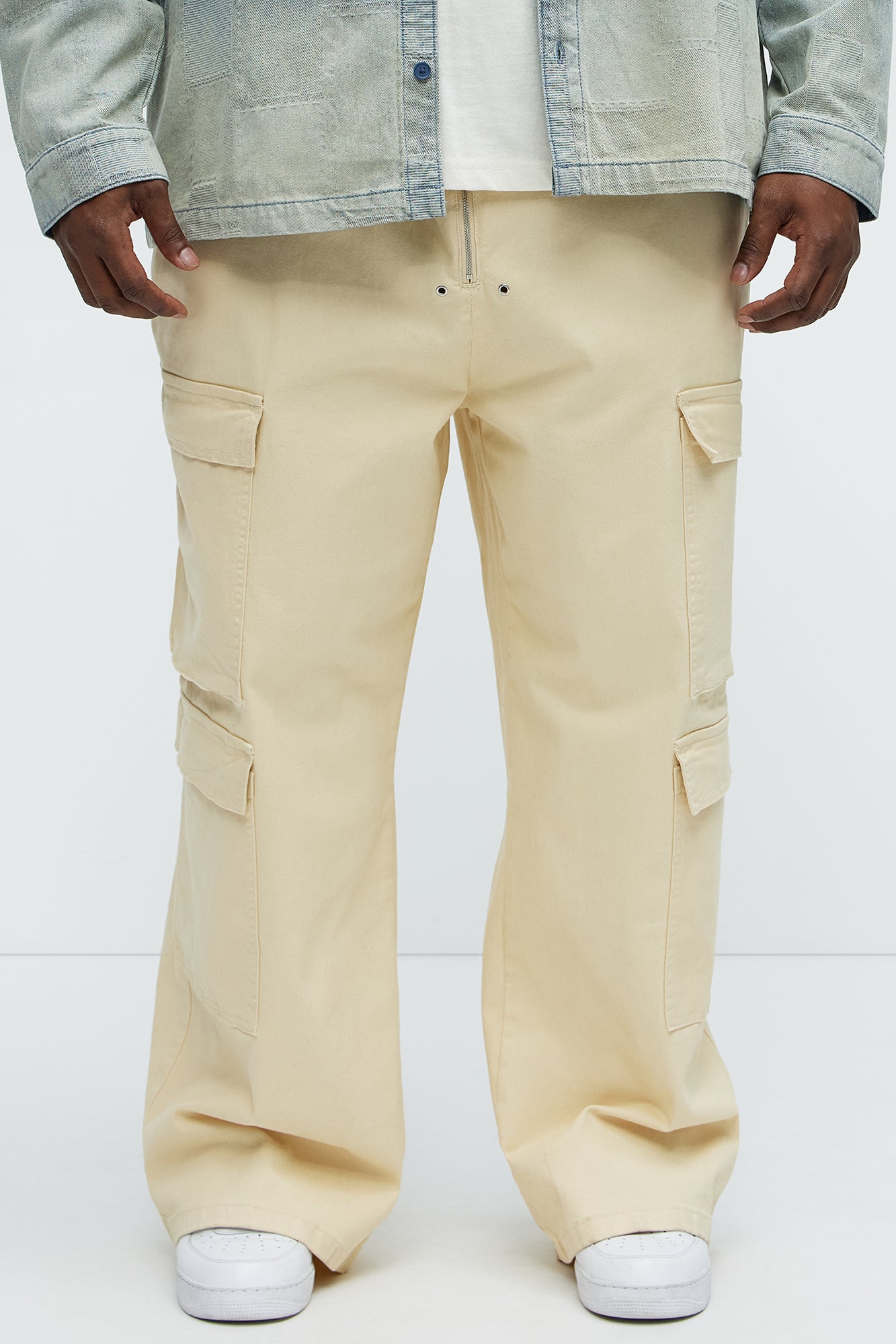 Exposed Zip Tech Baggy Cargo Pants - Khaki - Image 7