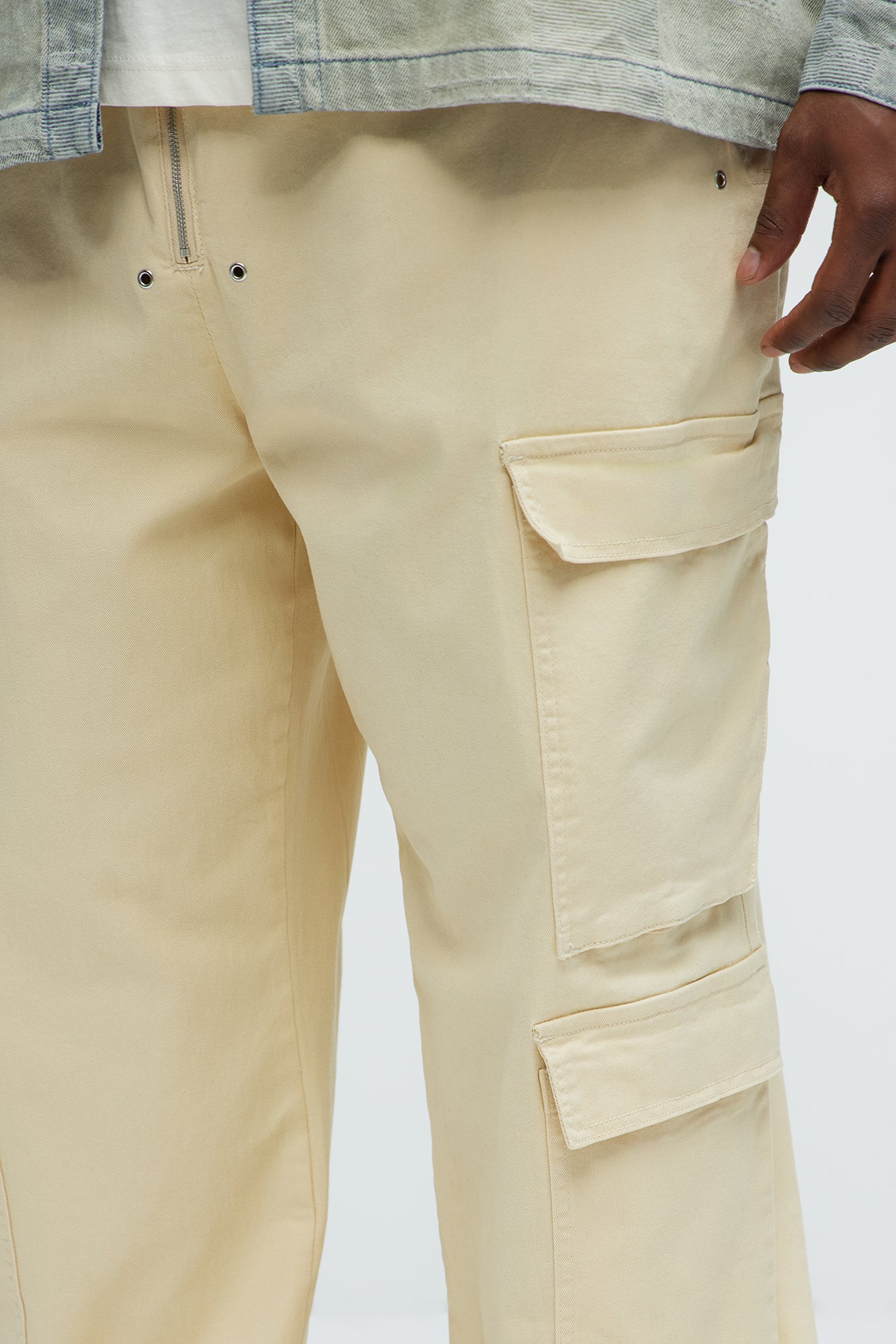 Exposed Zip Tech Baggy Cargo Pants - Khaki - Image 8