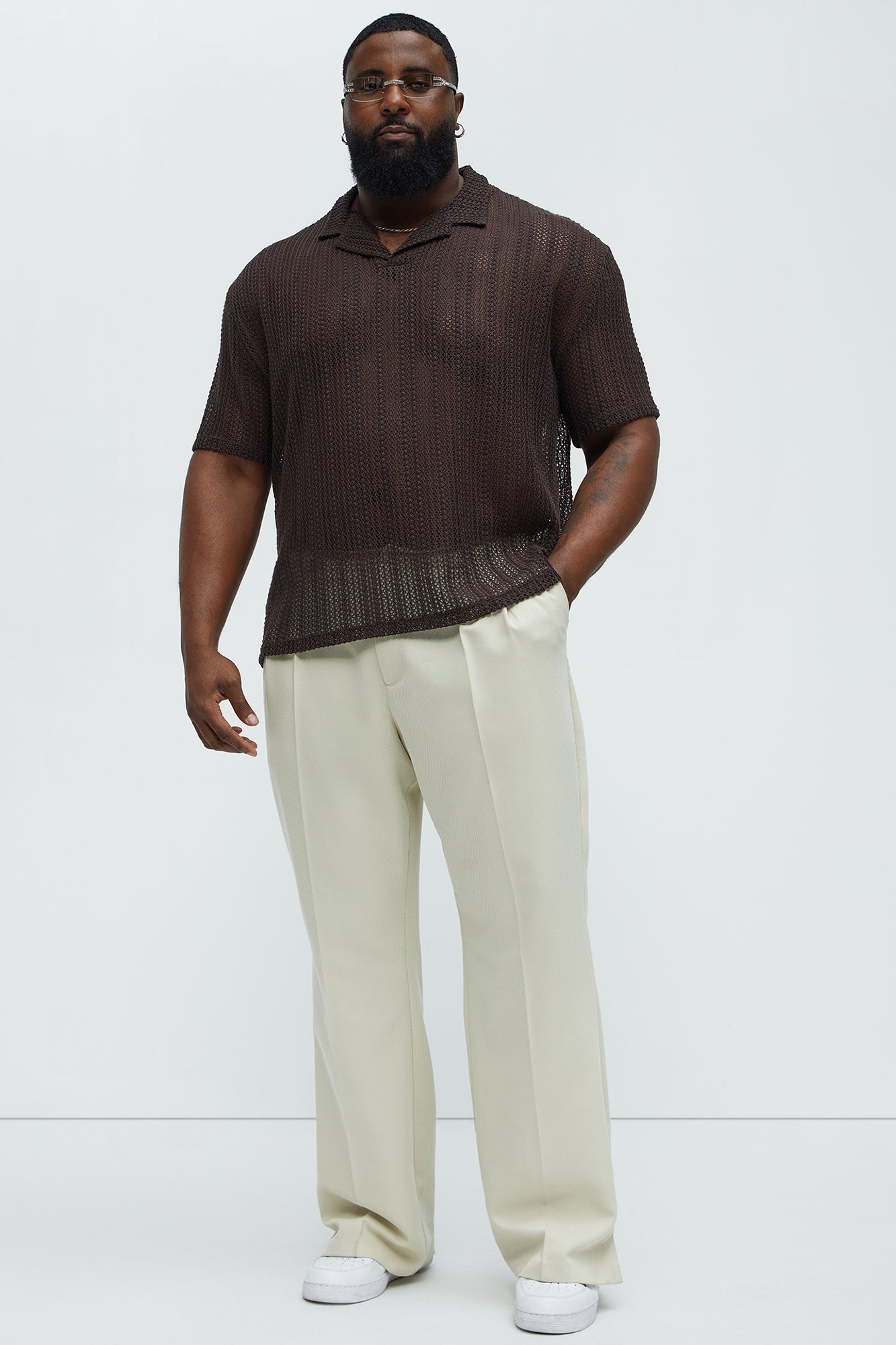 Aiden Crochet Johnny Collar Polo - Brown - Image 6