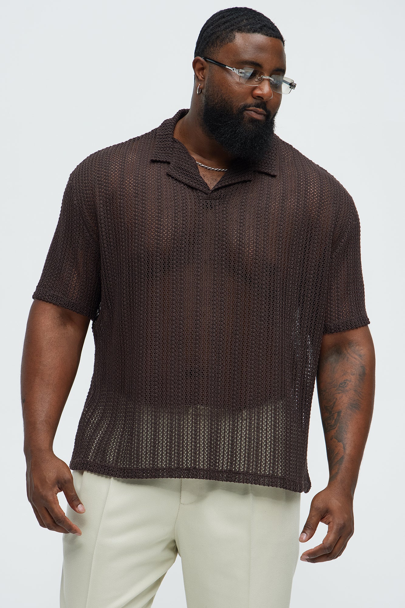 Aiden Crochet Johnny Collar Polo - Brown - Image 5