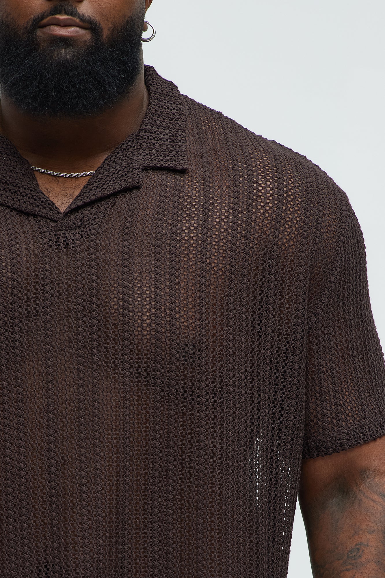 Aiden Crochet Johnny Collar Polo - Brown - Image 7