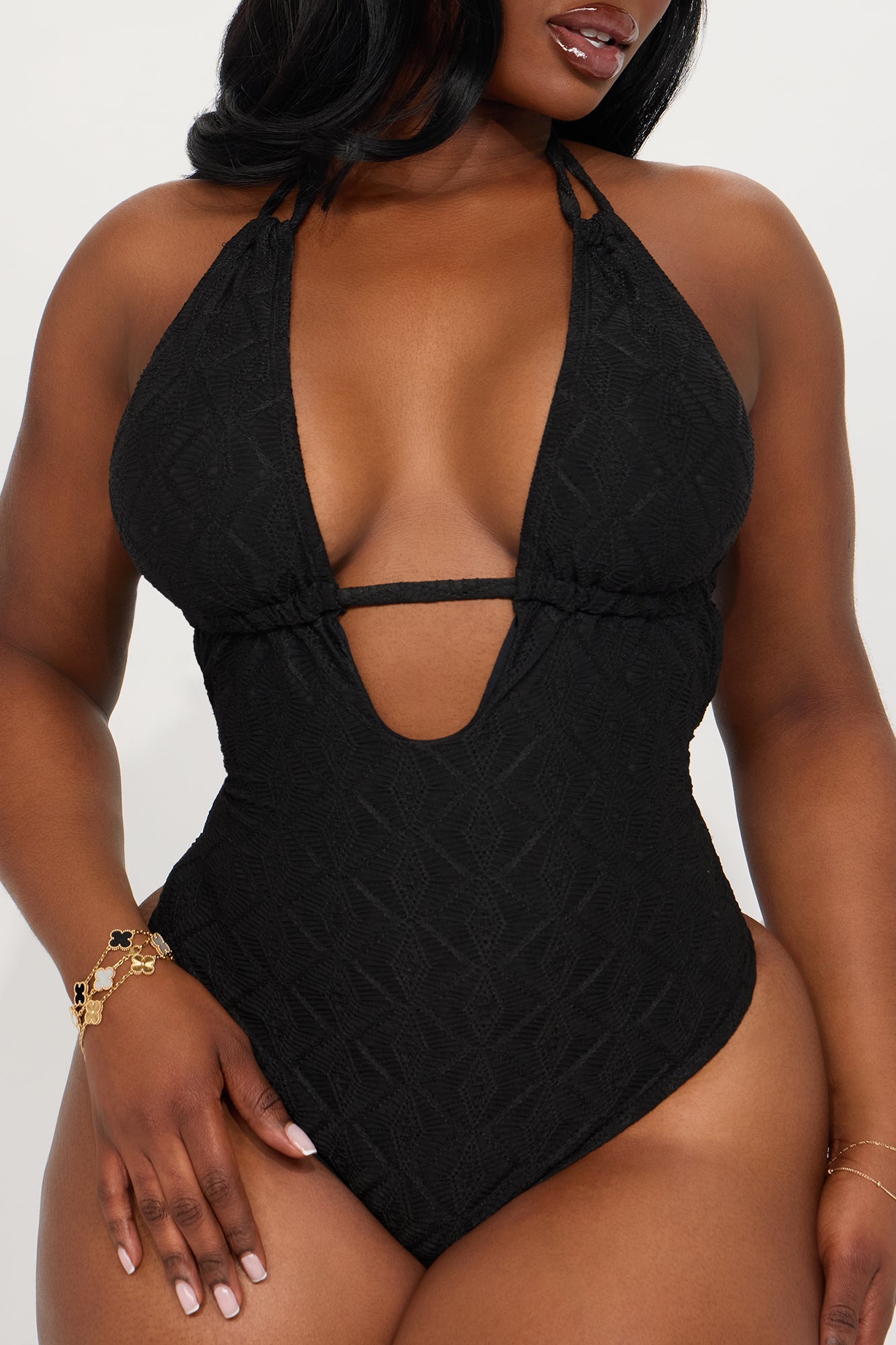 Stephy Textured 1 Piece Swimsuit - Black - Image 5