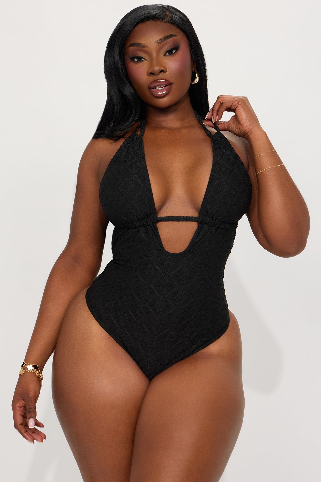 Stephy Textured 1 Piece Swimsuit - Black - Image 4
