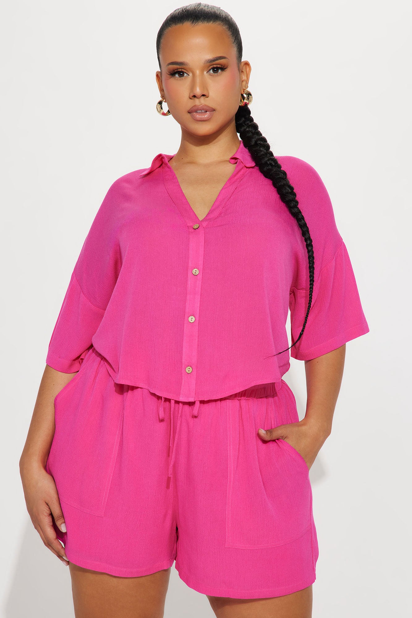 By The Coast Gauze Short Set - Hot Pink - Image 5