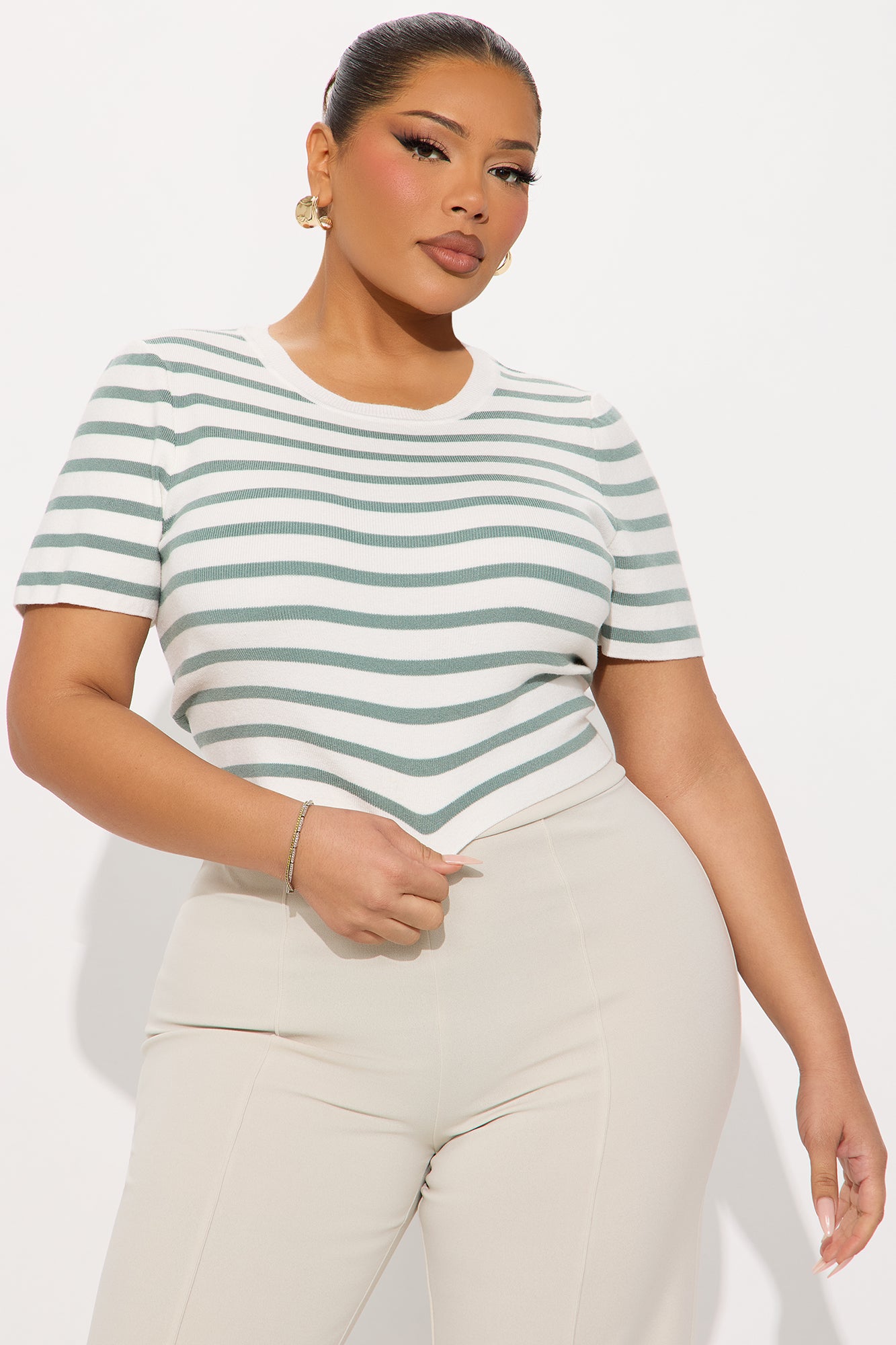 Everyday Classic Striped Sweater Top - Sage/combo - Image 4