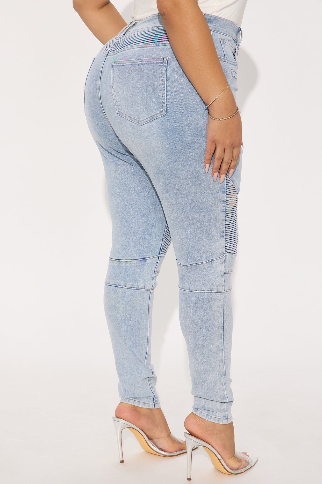 Give Me A Reason Stretch Moto Skinny Jeans - Light Wash - Image 6