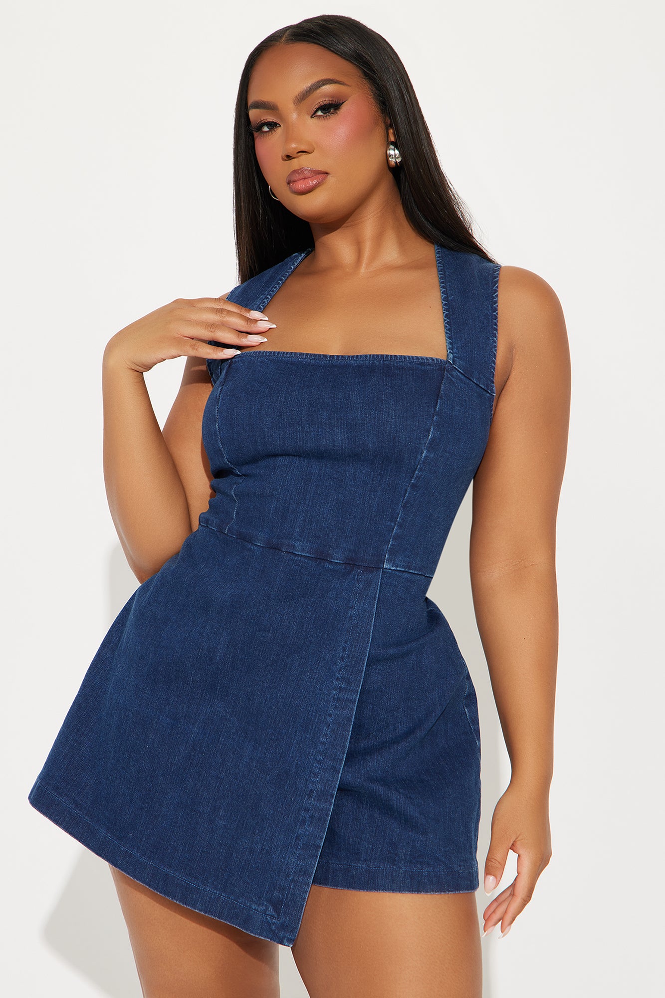 Violeta Denim Romper - Dark Wash - Image 4