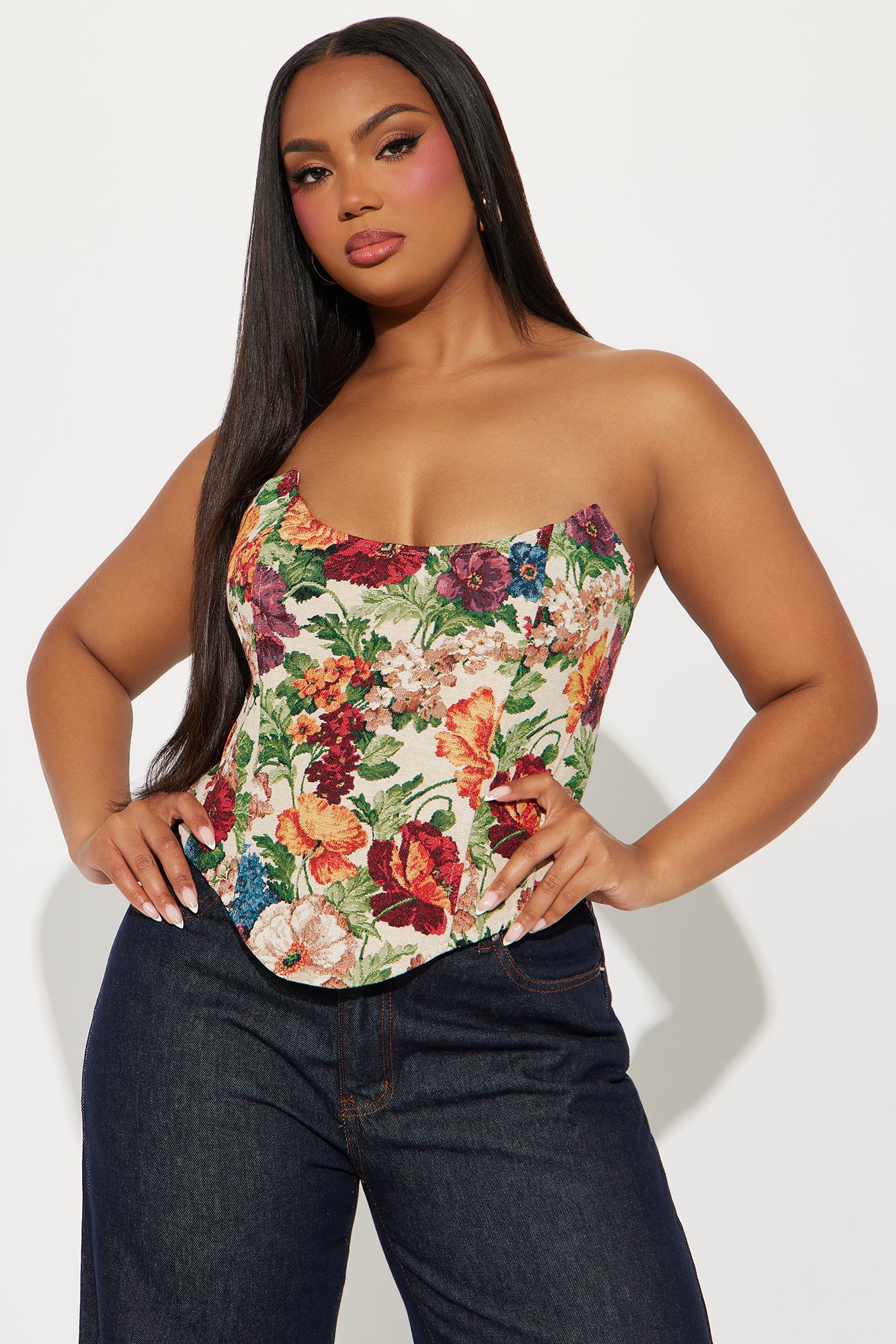 Faye Floral Jacquard Corset Top - Multi Color - Image 6