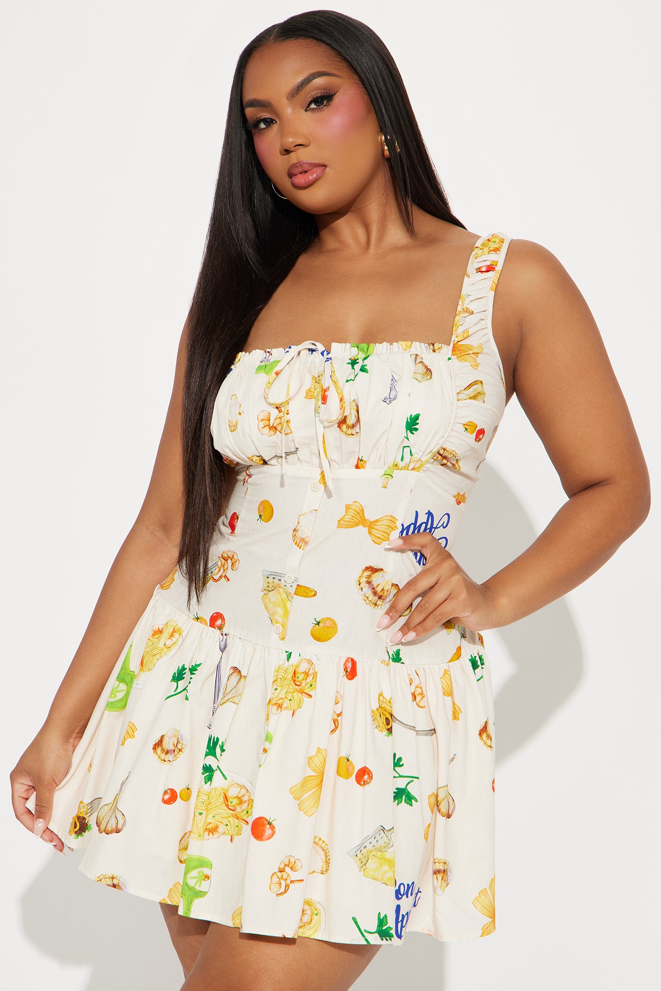 Bite of Heaven Pasta Linen Micro Mini Dress - Ivory/combo - Image 5