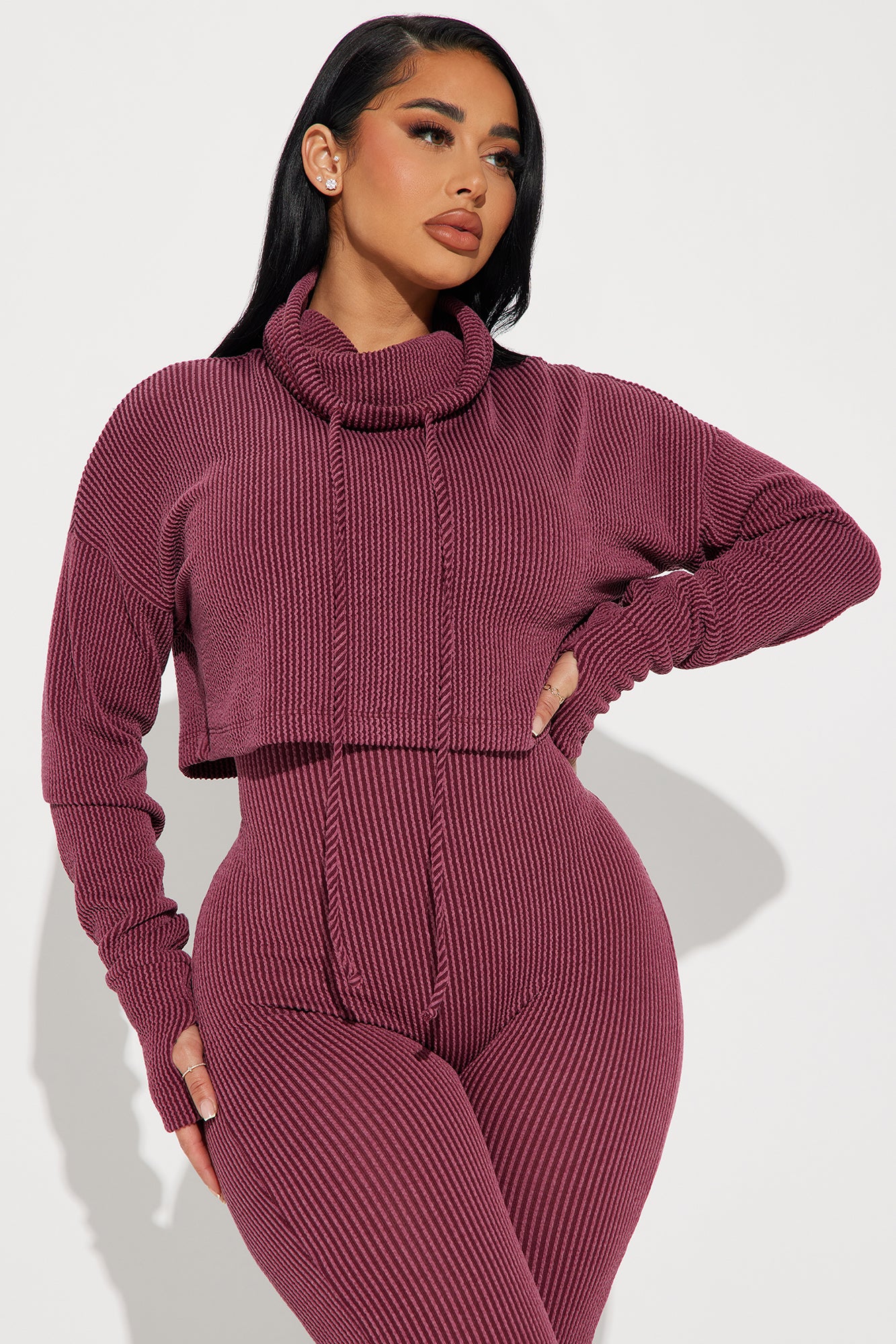 Thinking It Over 2 Piece Jumpsuit Set - Wine - Image 3