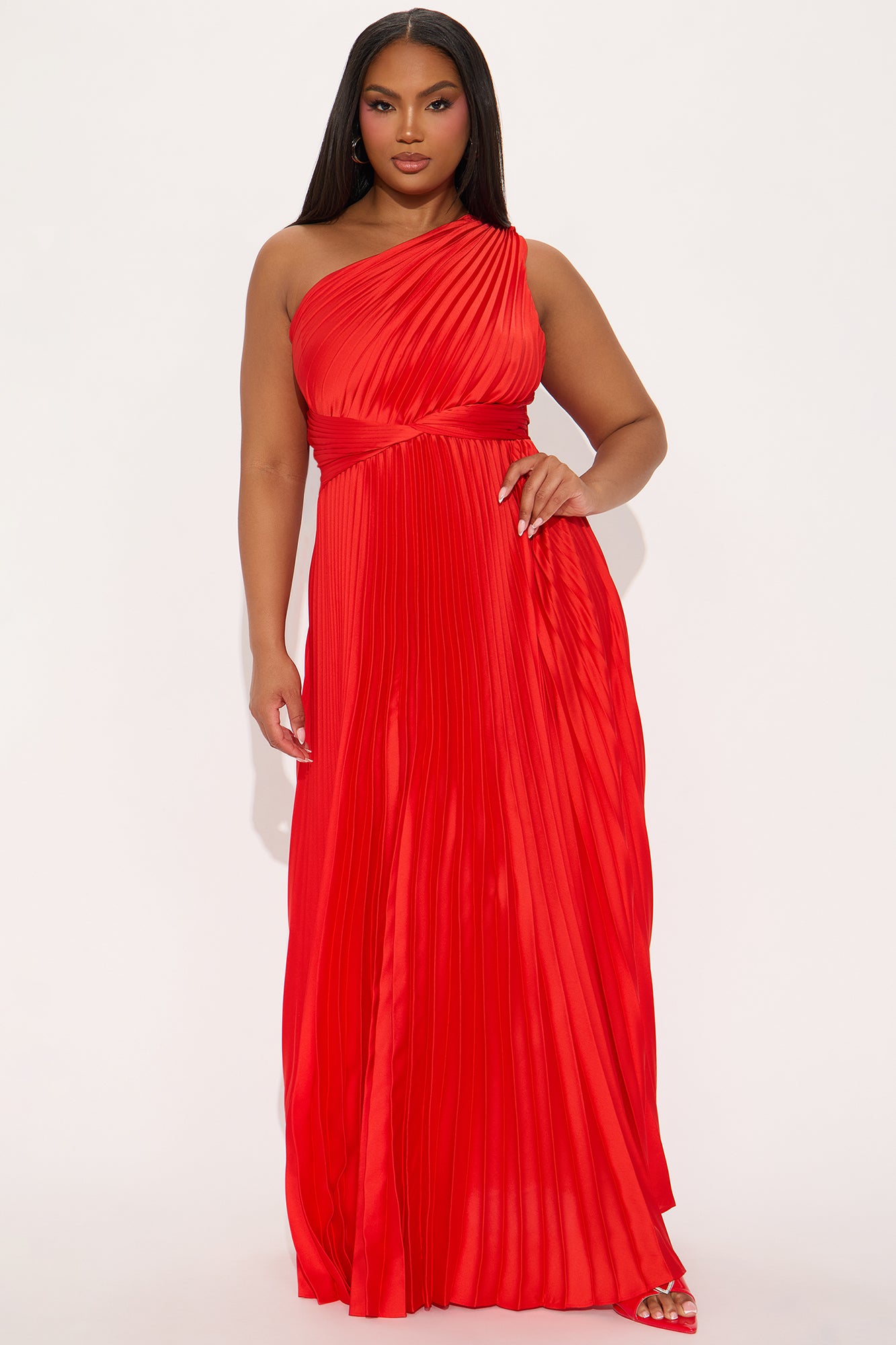 Athena Pleated Maxi Dress - Red - Image 4