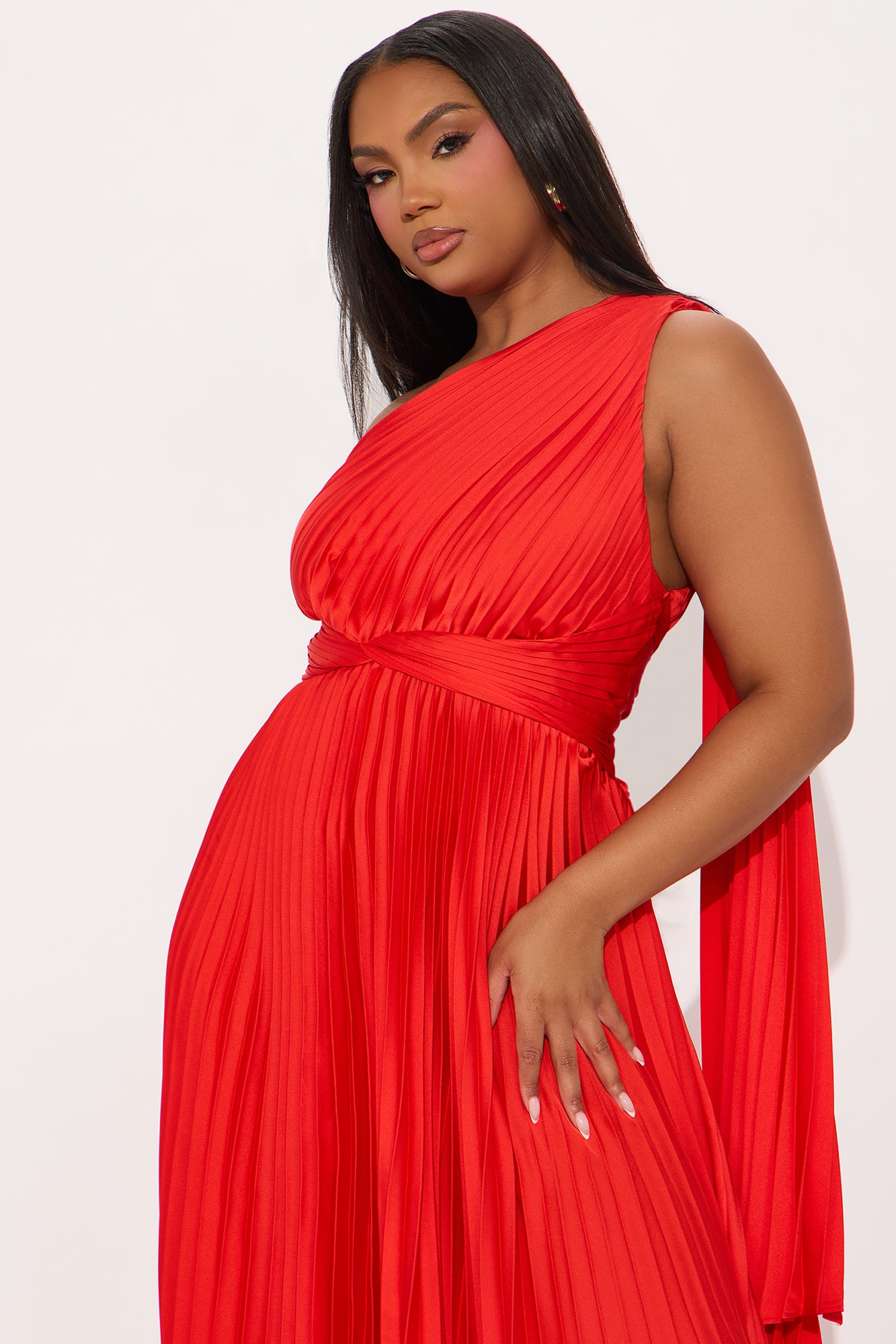 Athena Pleated Maxi Dress - Red - Image 5