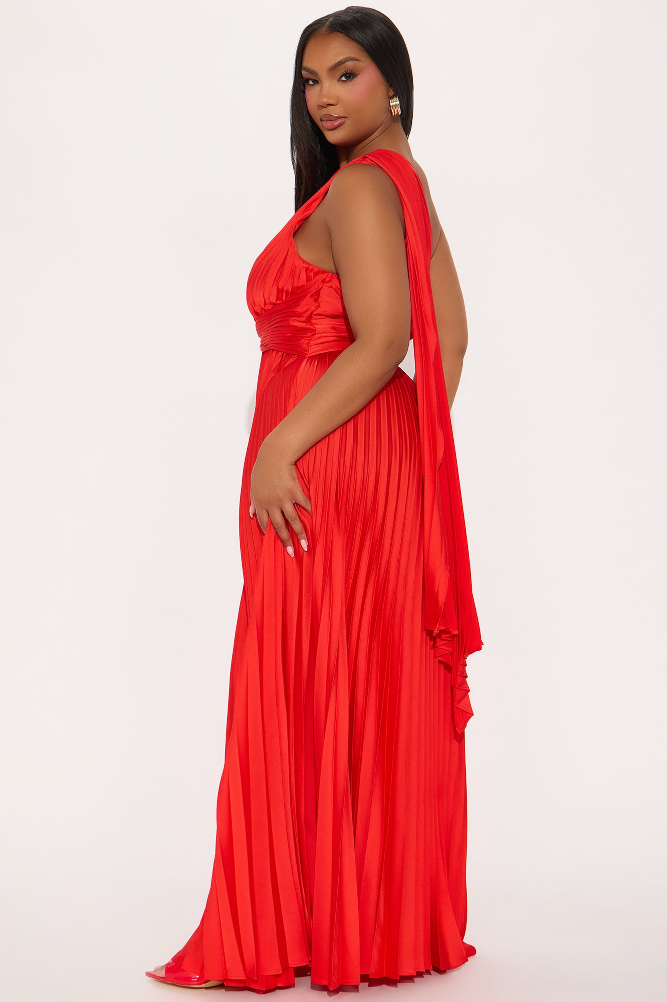 Athena Pleated Maxi Dress - Red - Image 6