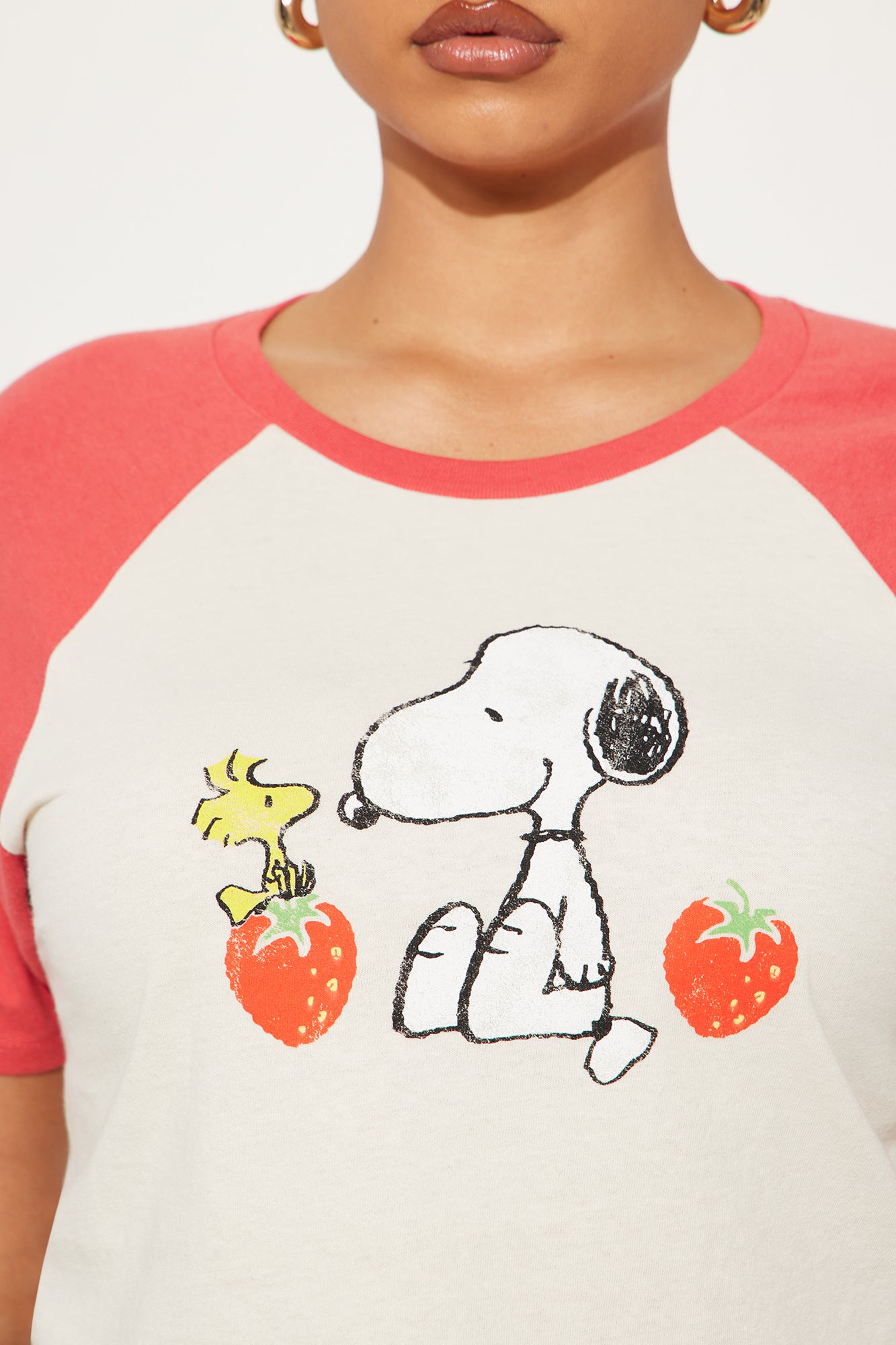 Snoopy Strawberry Raglan Baby Tee - Red/combo - Image 6