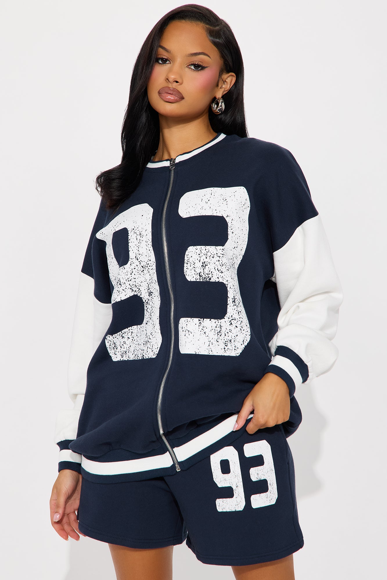 93 Fleece Bomber Short Set - Navy/combo - Image 3