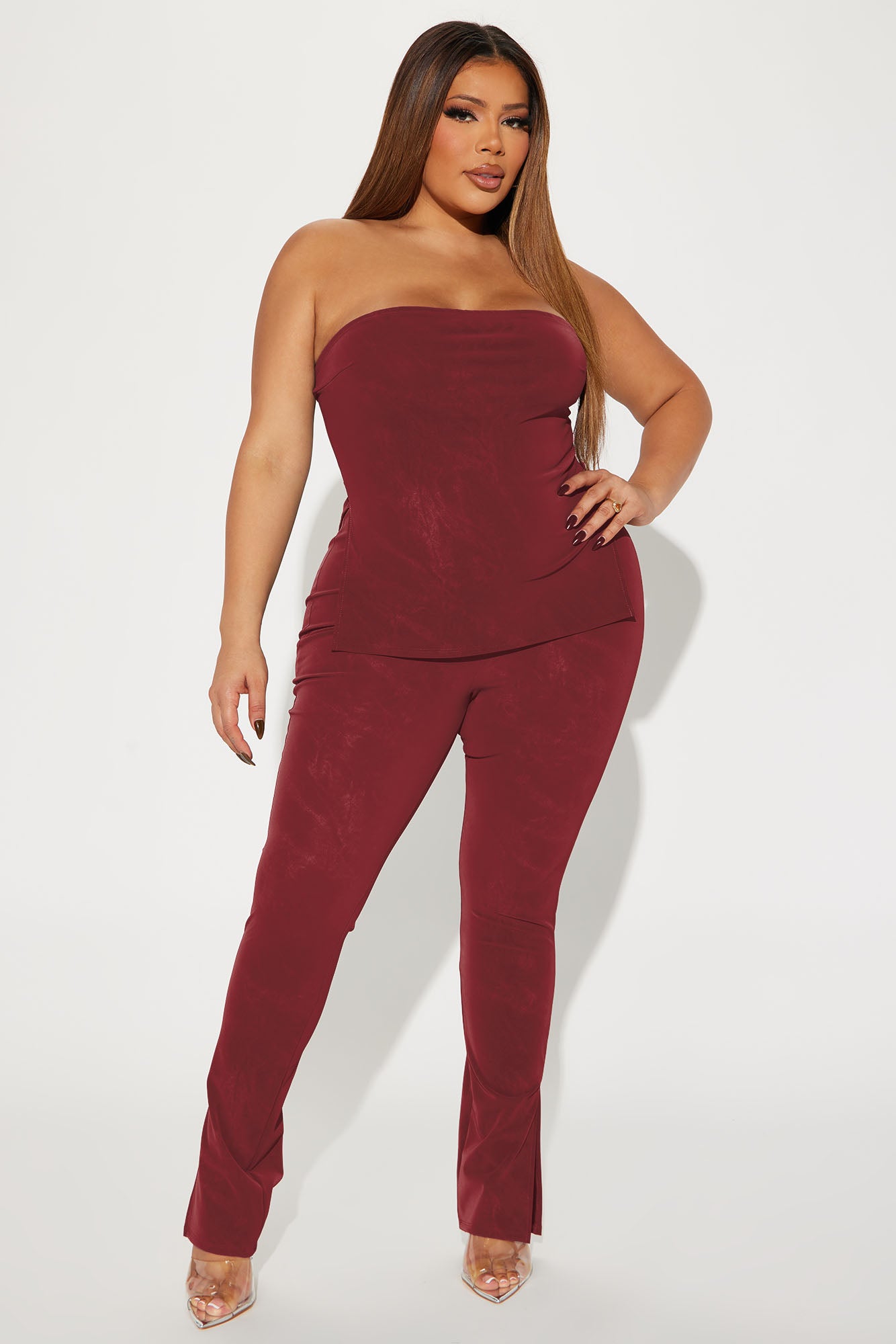 Anna Faux Leather Pant Set - Red - Image 4