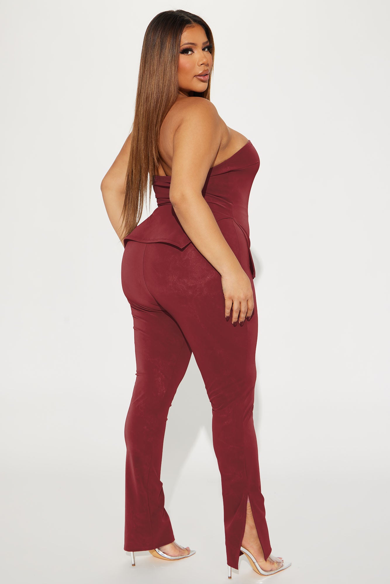Anna Faux Leather Pant Set - Red - Image 6