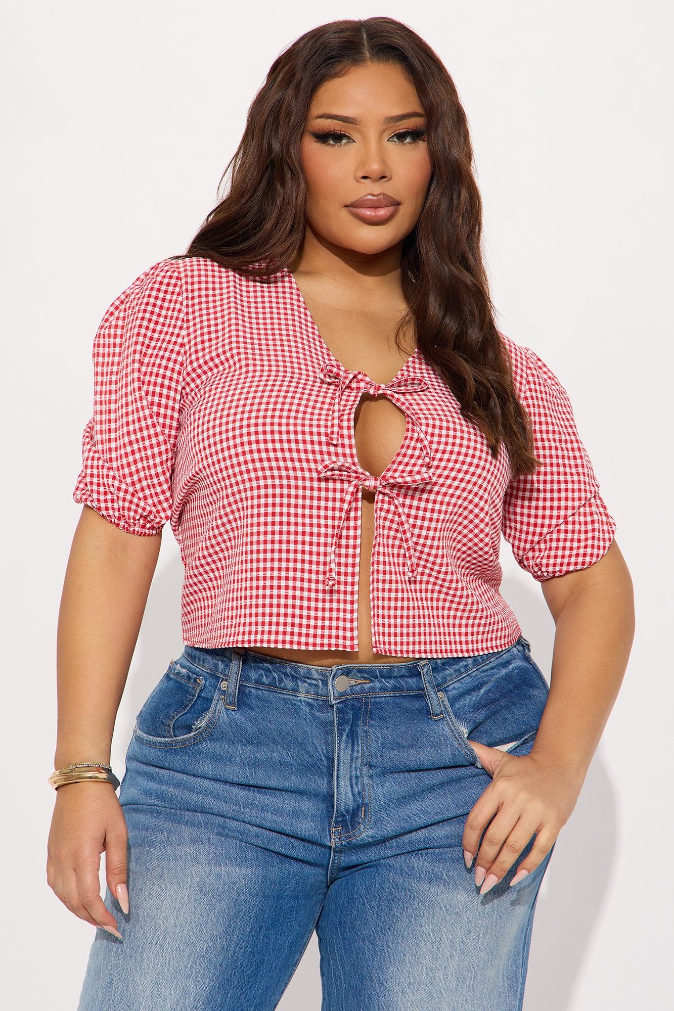 Brunch Girl Gingham Top - Red/White - Image 4