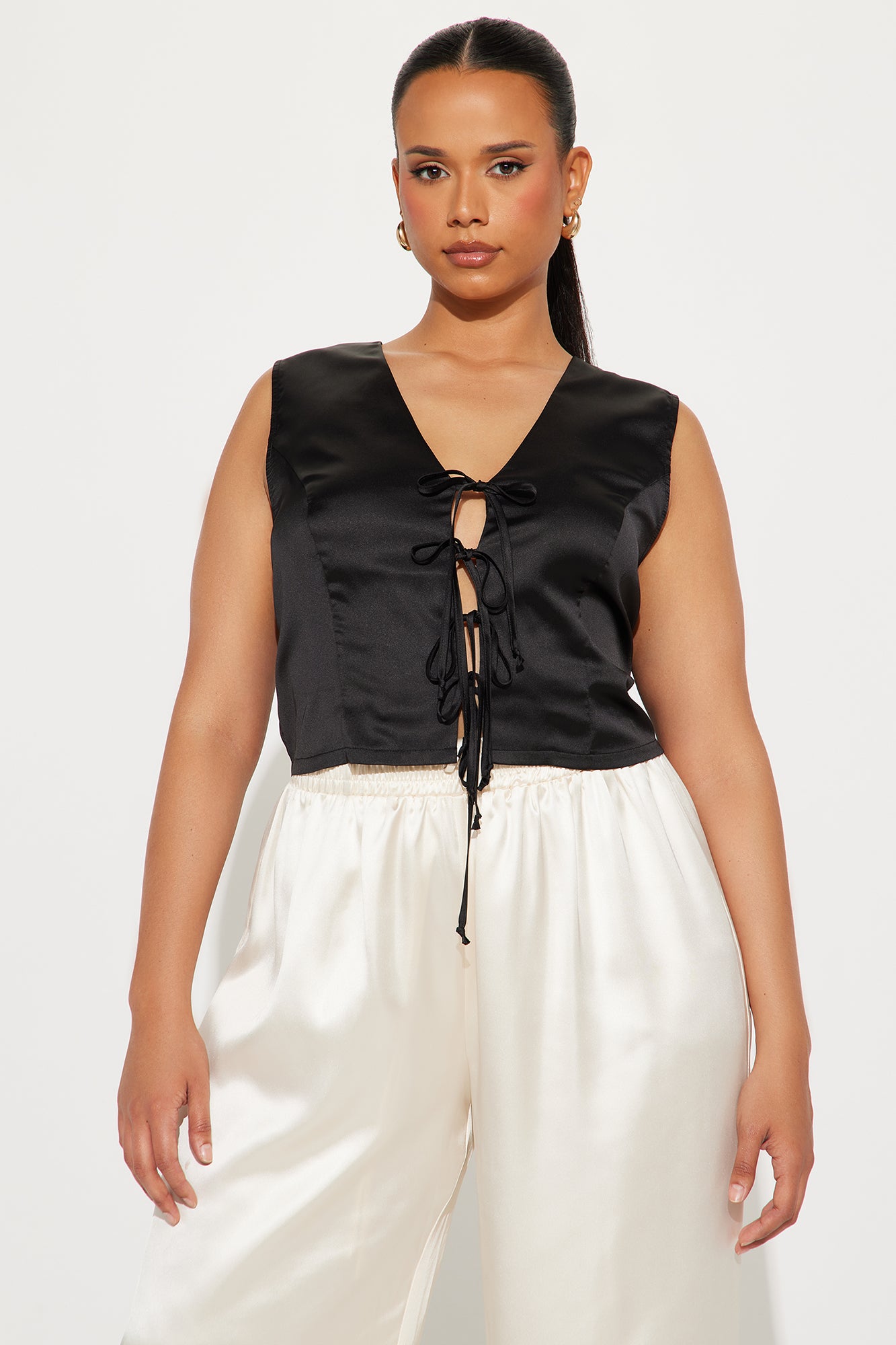 Date Night Tie Front Top - Black - Image 4