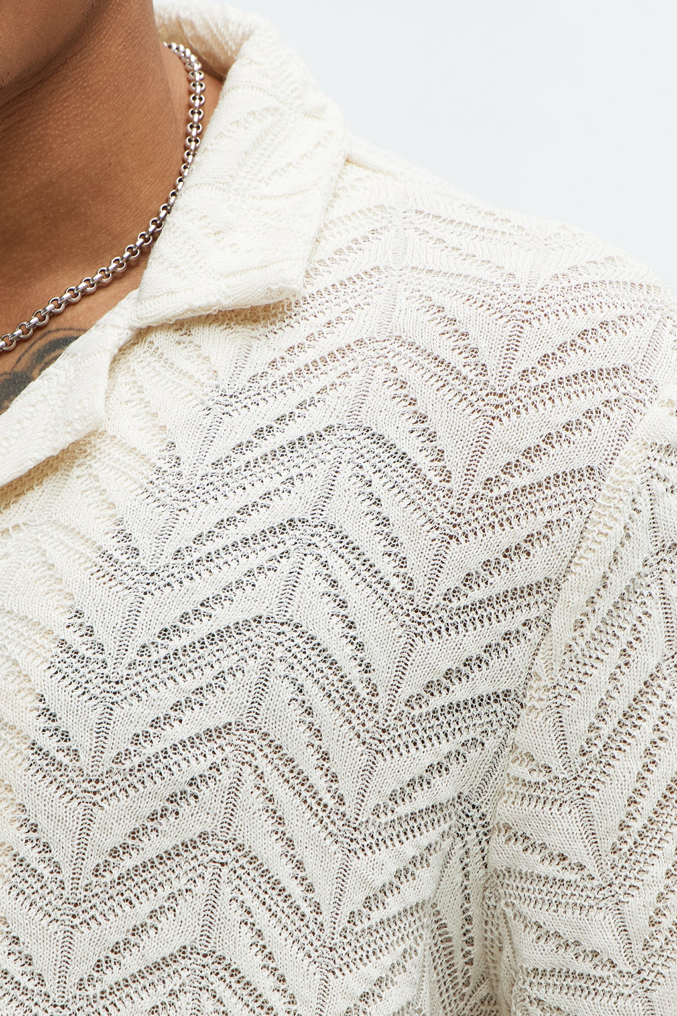 Bellvista Crochet Knitted Cuban Shirt - Cream - Image 3
