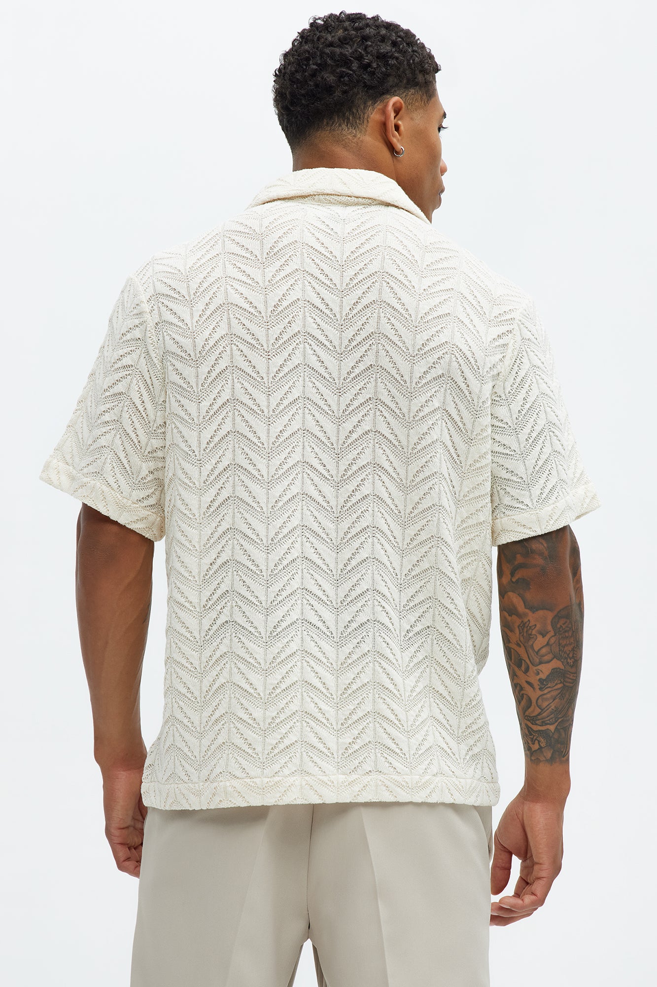 Bellvista Crochet Knitted Cuban Shirt - Cream - Image 4