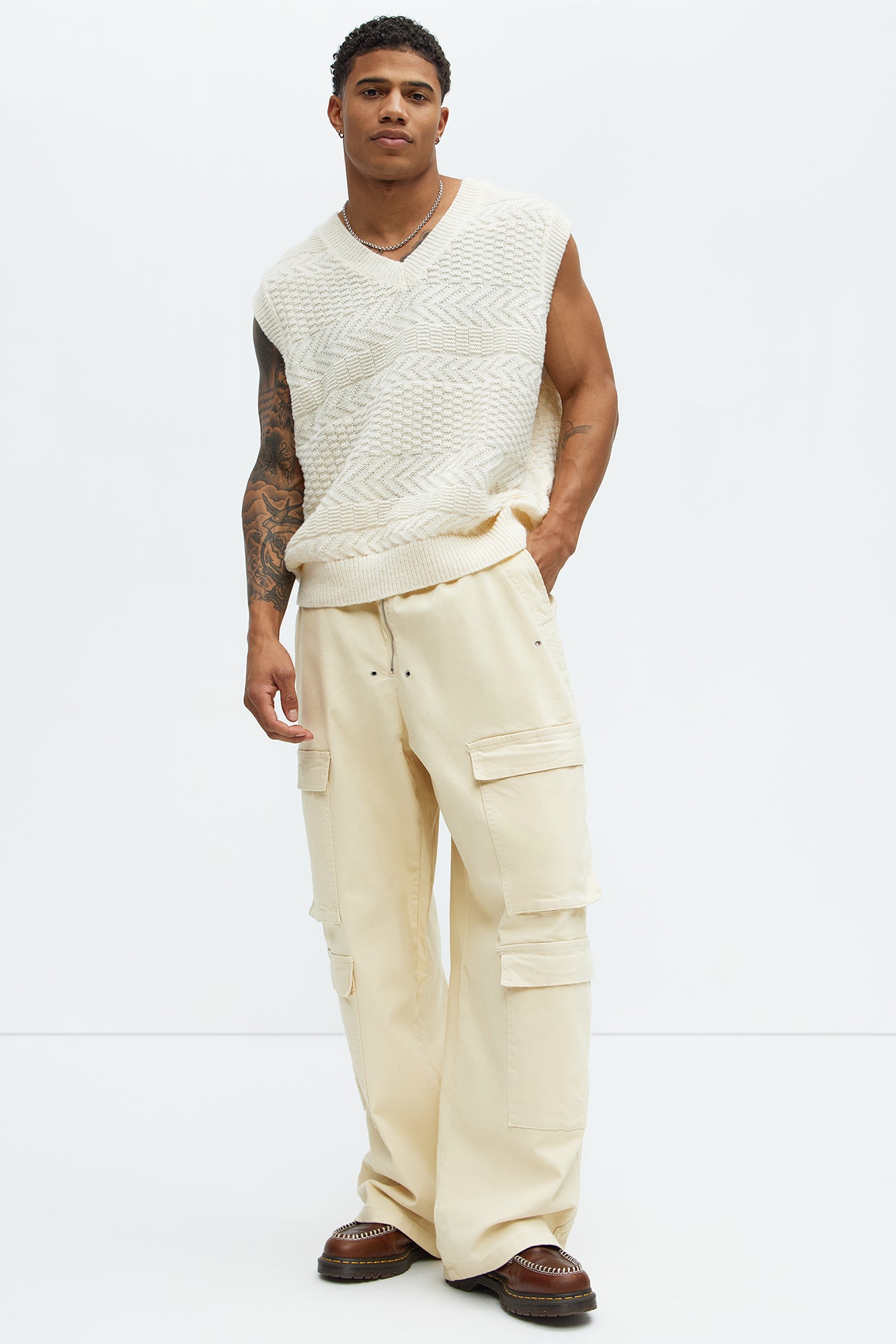 Exposed Zip Tech Baggy Cargo Pants - Khaki - Image 3
