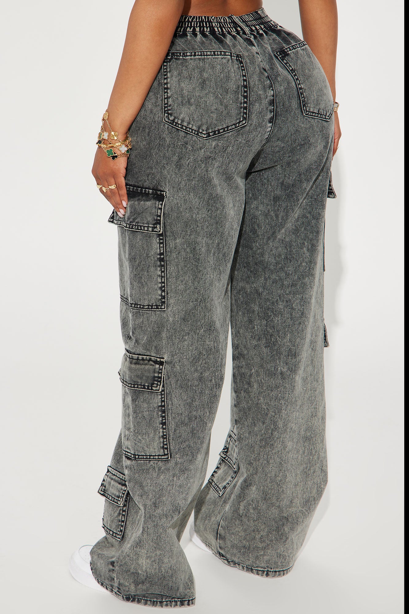 Don't Stop Washed Wide Leg Cargo Pant - Black - Image 4