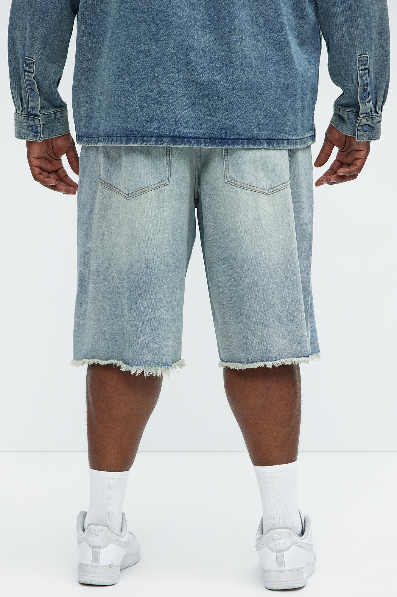Back To It Distressed Baggy Denim Shorts - Light Blue Wash - Image 9