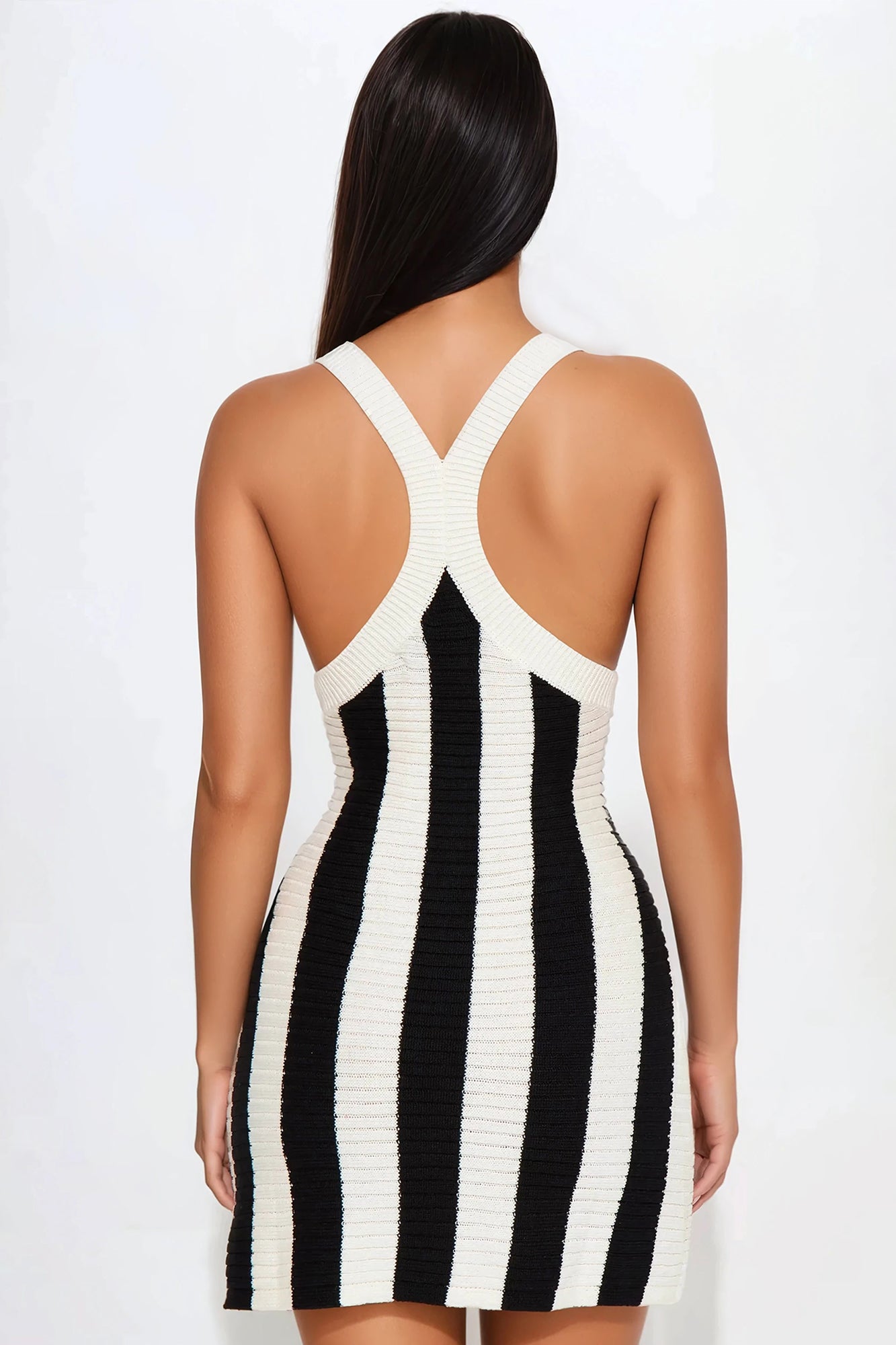 Jenna Striped Crochet Mini Dress - Black/White - Image 3
