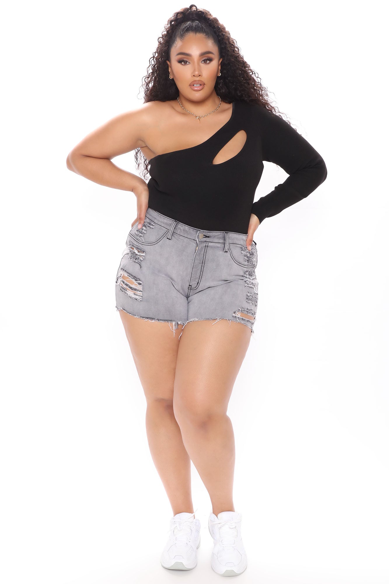 Keep In Touch Distressed Shorts - Grey - Image 9