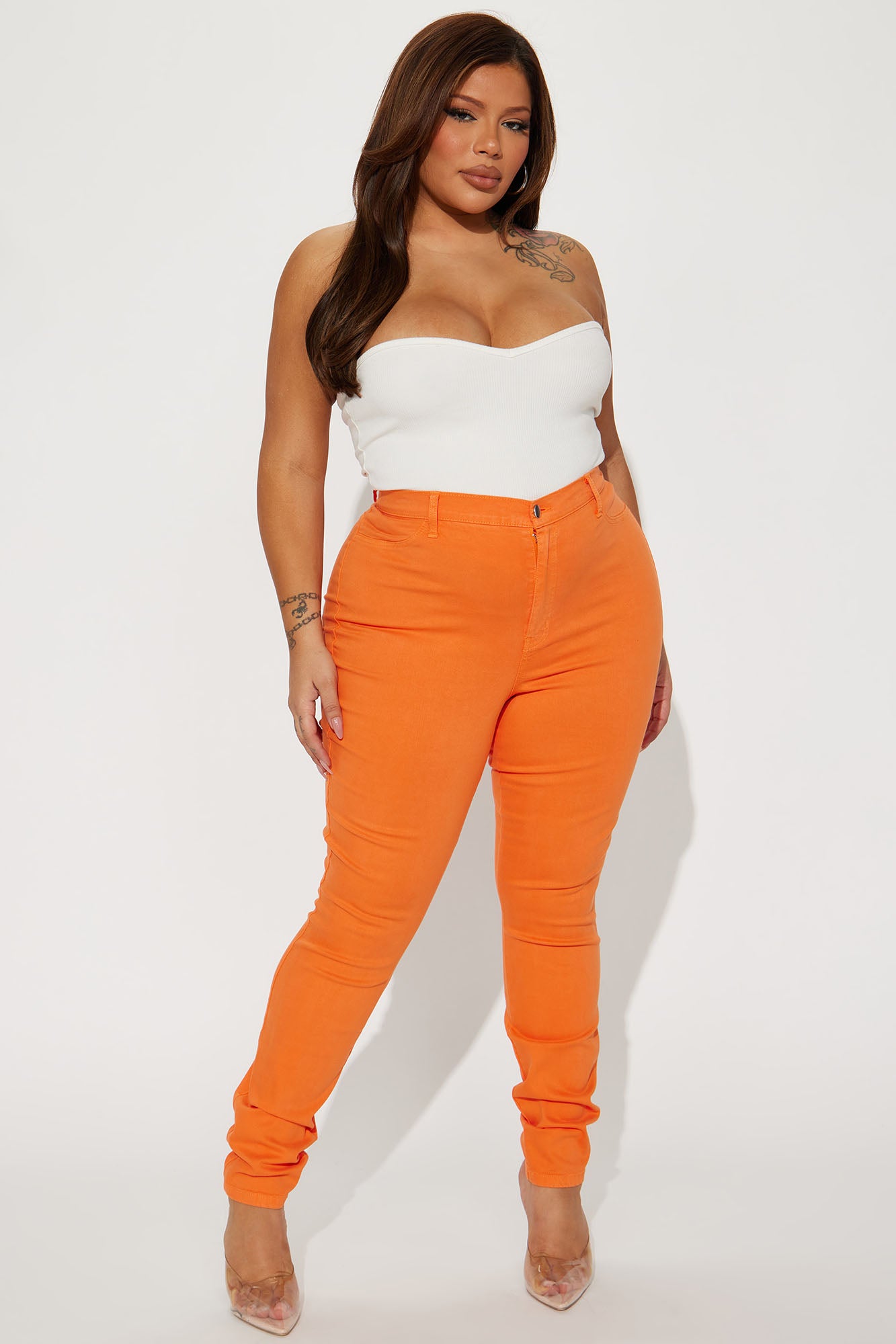 Classic Color High Waist Skinny Jeans - Orange - Image 4