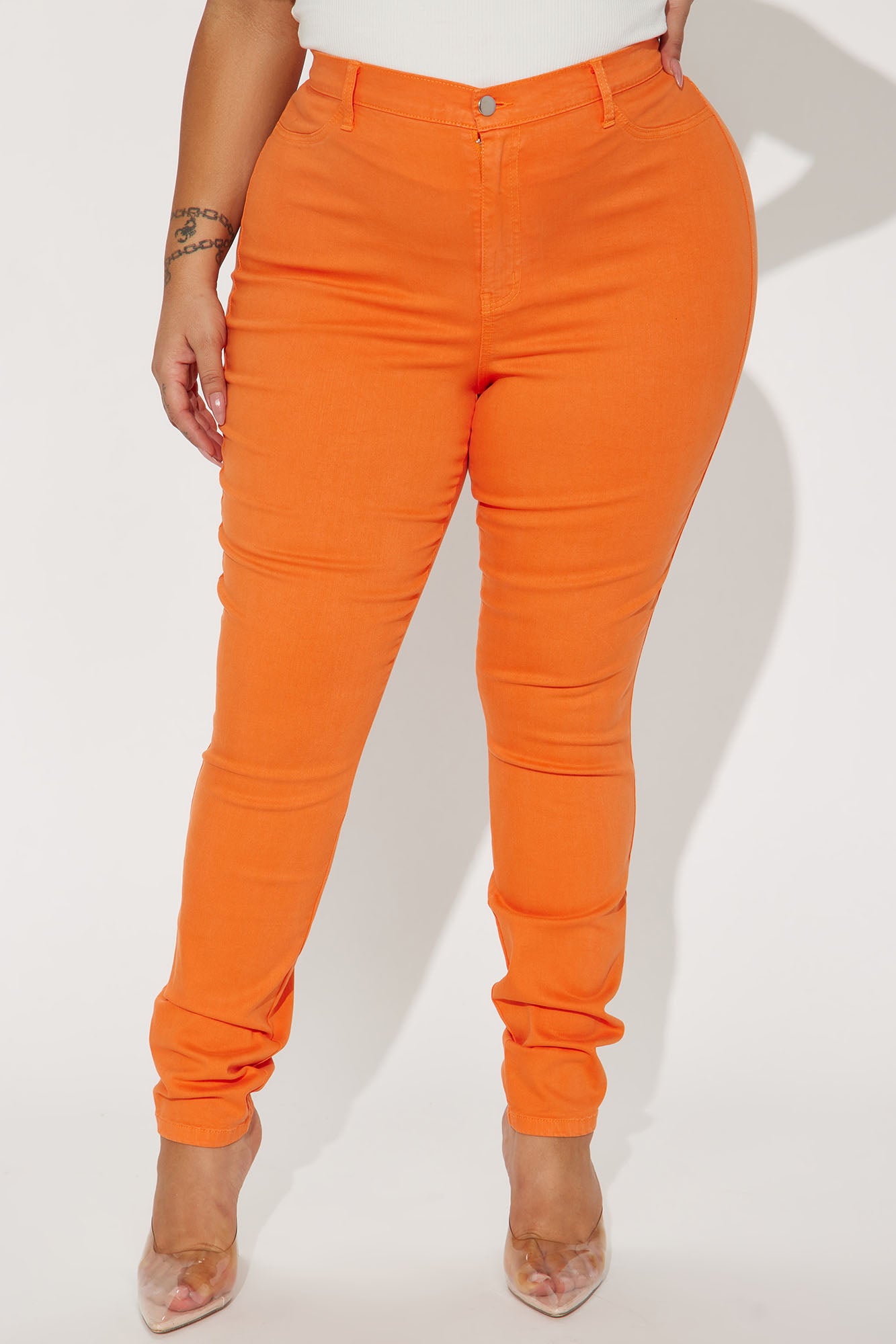 Classic Color High Waist Skinny Jeans - Orange - Image 5