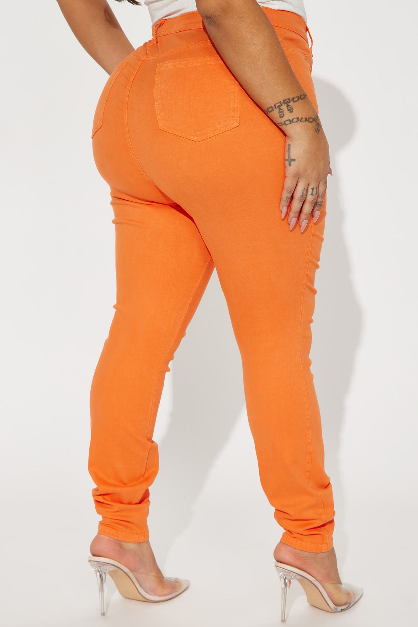 Classic Color High Waist Skinny Jeans - Orange - Image 6
