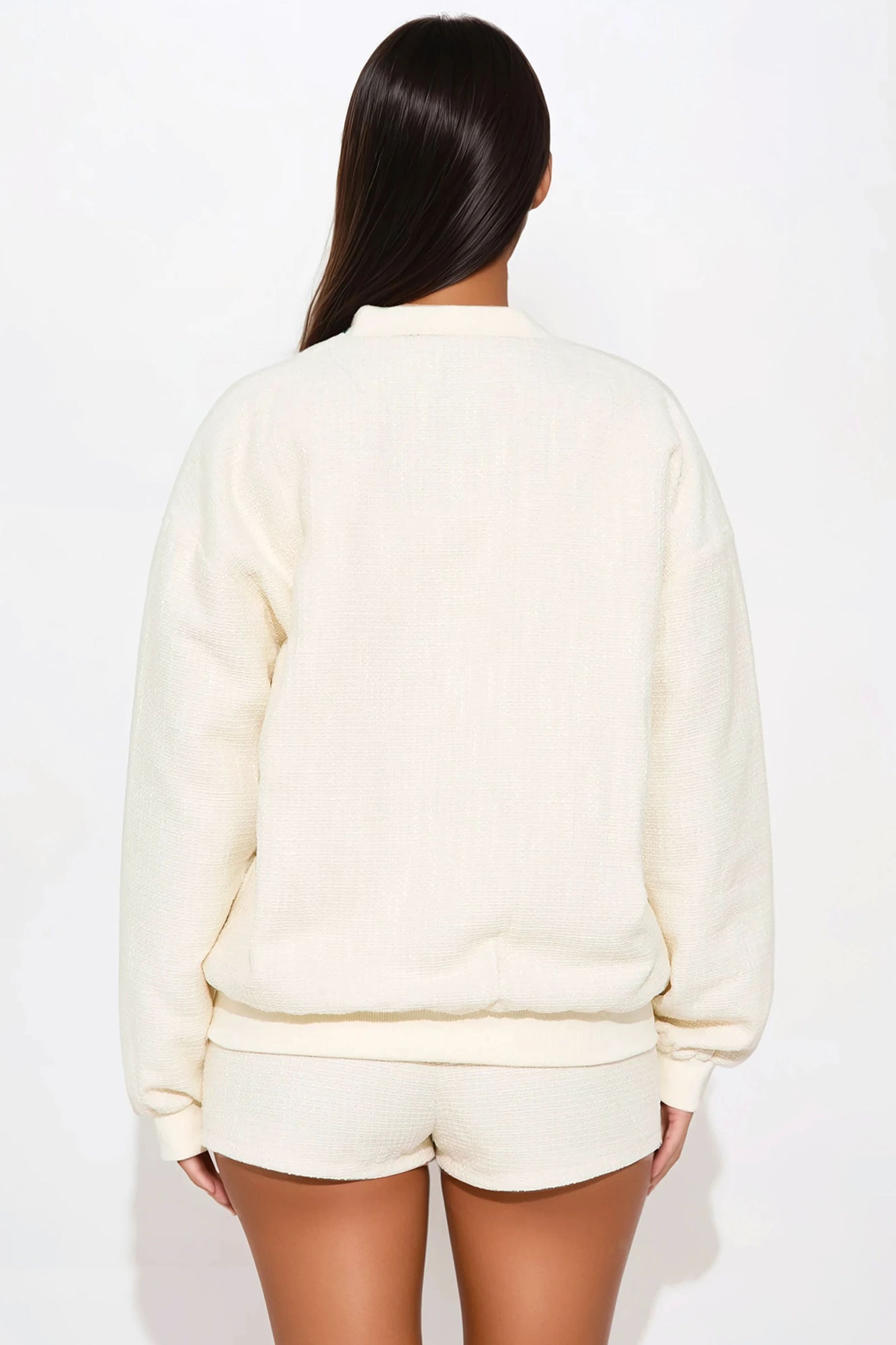 Cheryl Tweed Oversized Bomber Jacket - Cream - Image 3