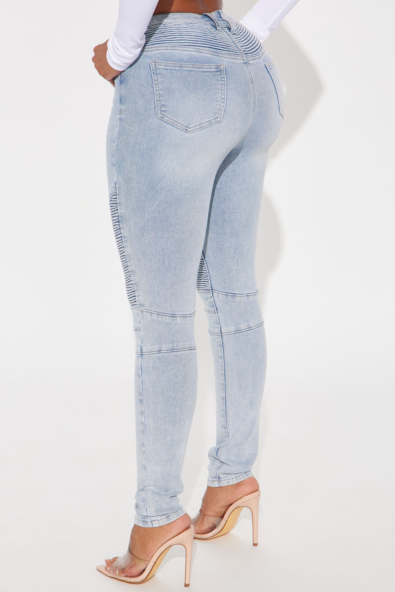 Give Me A Reason Stretch Moto Skinny Jeans - Light Wash - Image 3