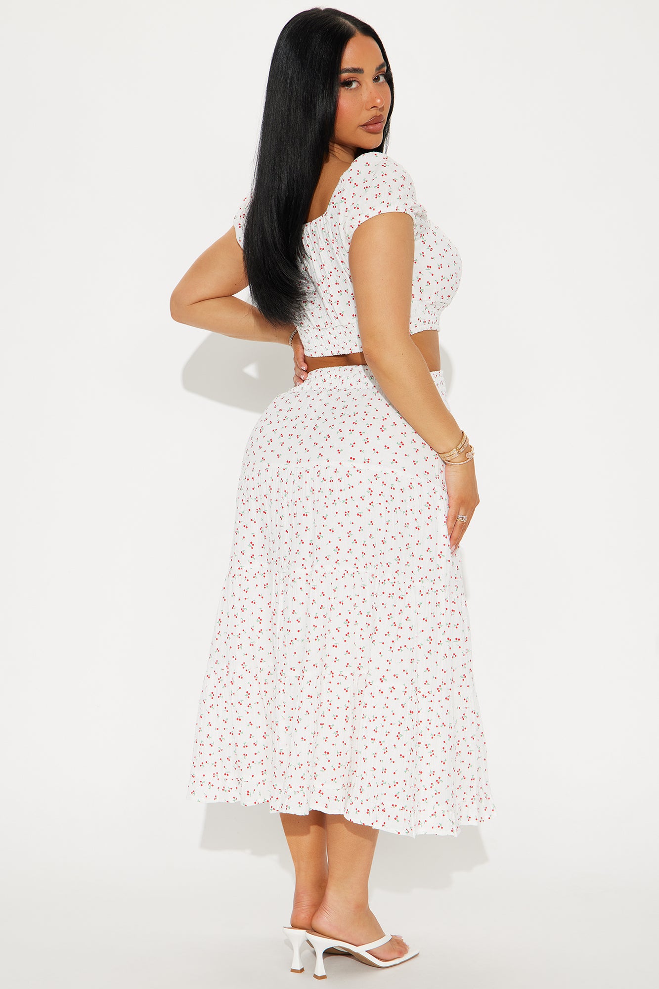 Cherry Glow Maxi Skirt Set - White/combo - Image 3