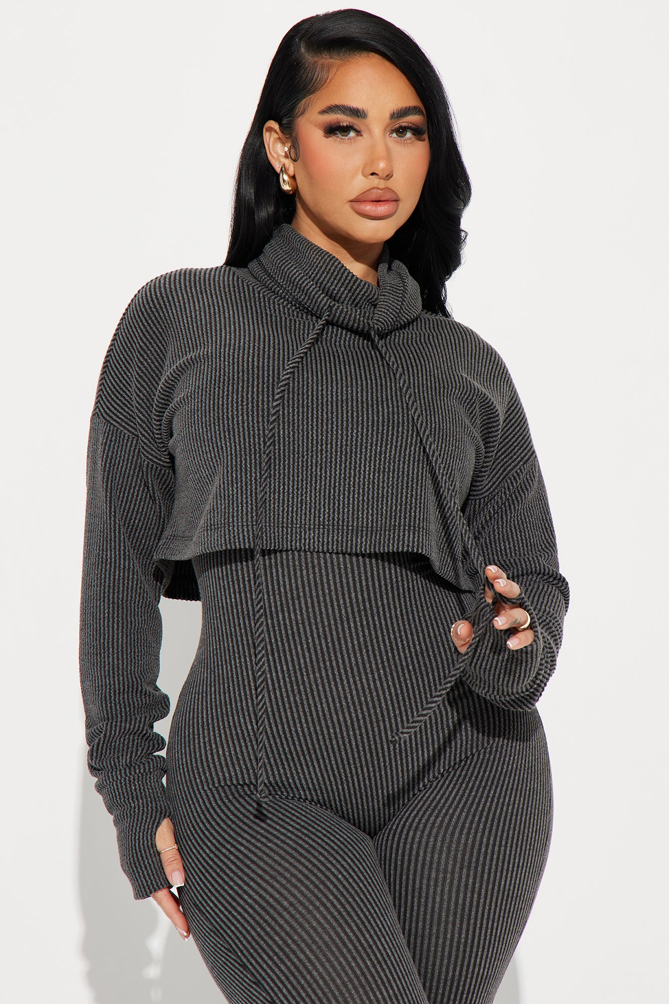 Thinking It Over 2 Piece Jumpsuit Set - Charcoal - Image 3